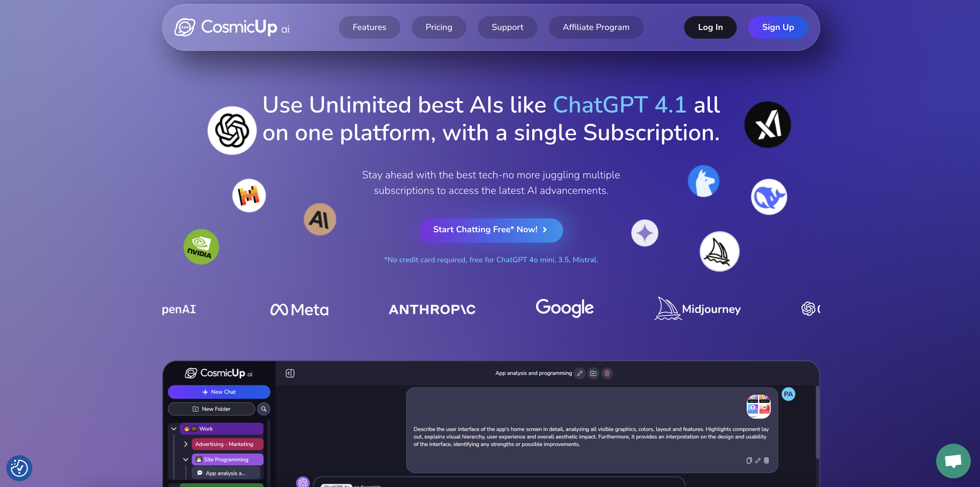 CosmicUp - Screenshot showing the interface and features of this AI tool
