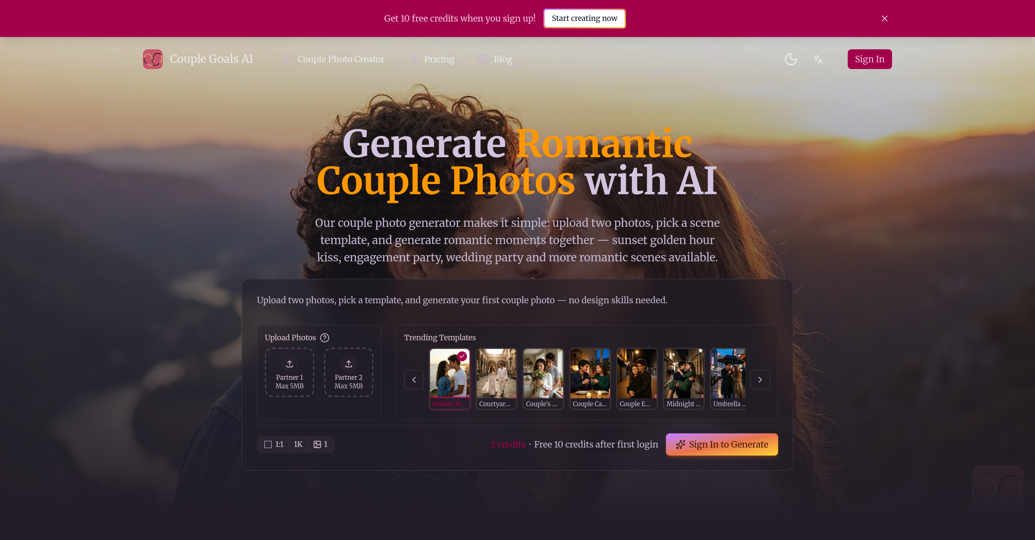 Couple Goals AI - Screenshot showing the interface and features of this AI tool