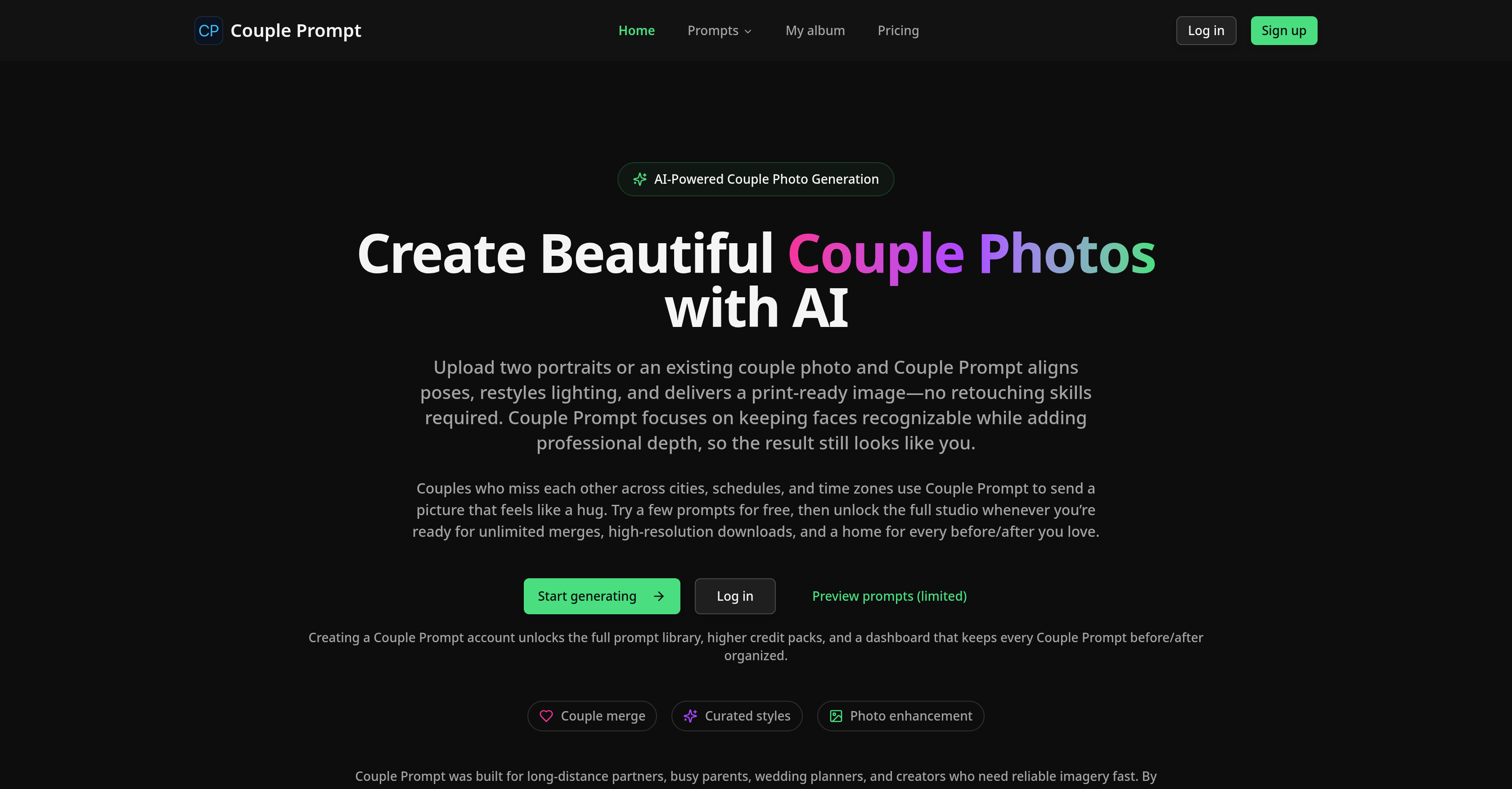 Couple Prompt - Screenshot showing the interface and features of this AI tool