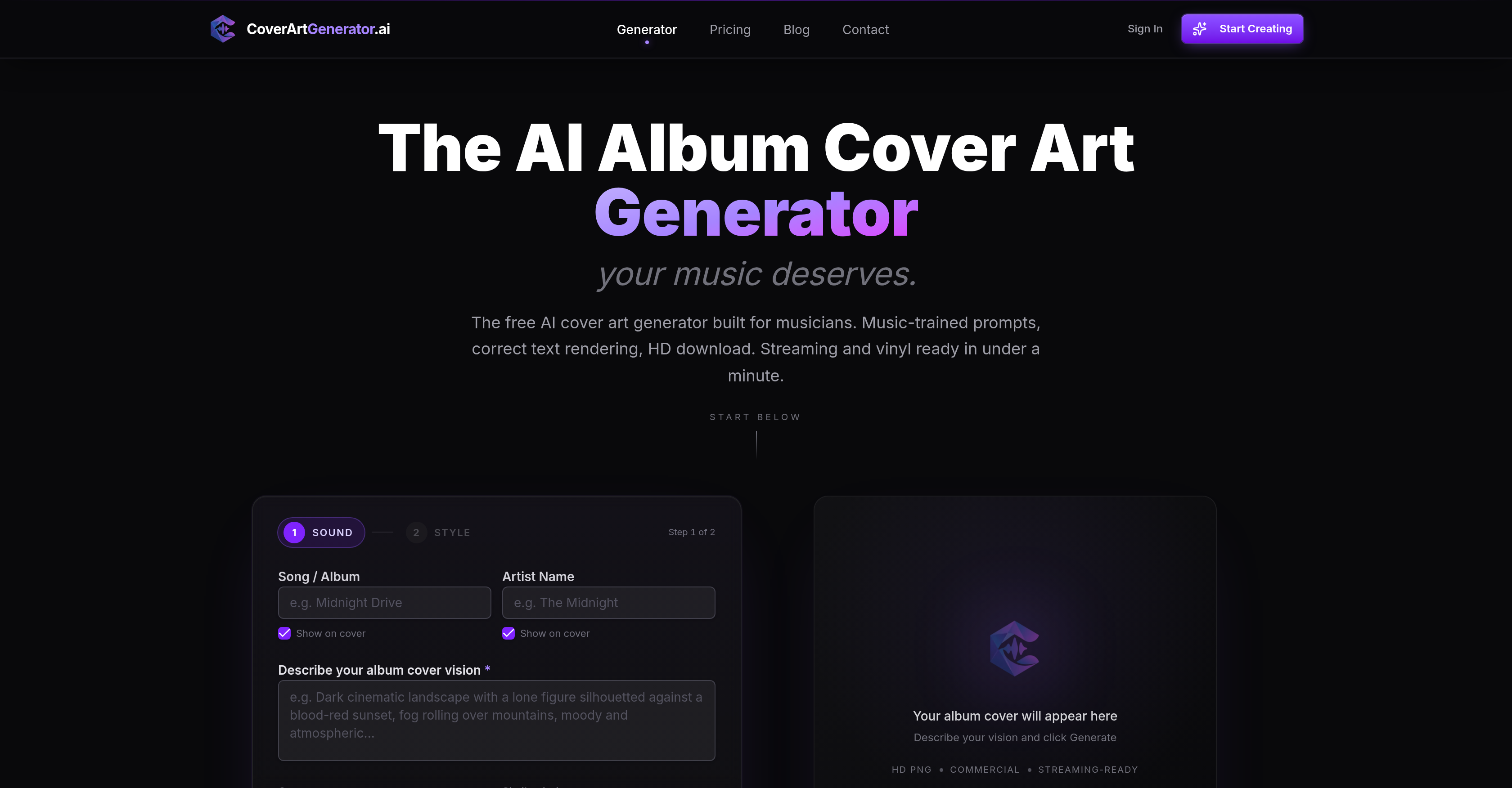 CoverArtGenerator.ai - Screenshot showing the interface and features of this AI tool