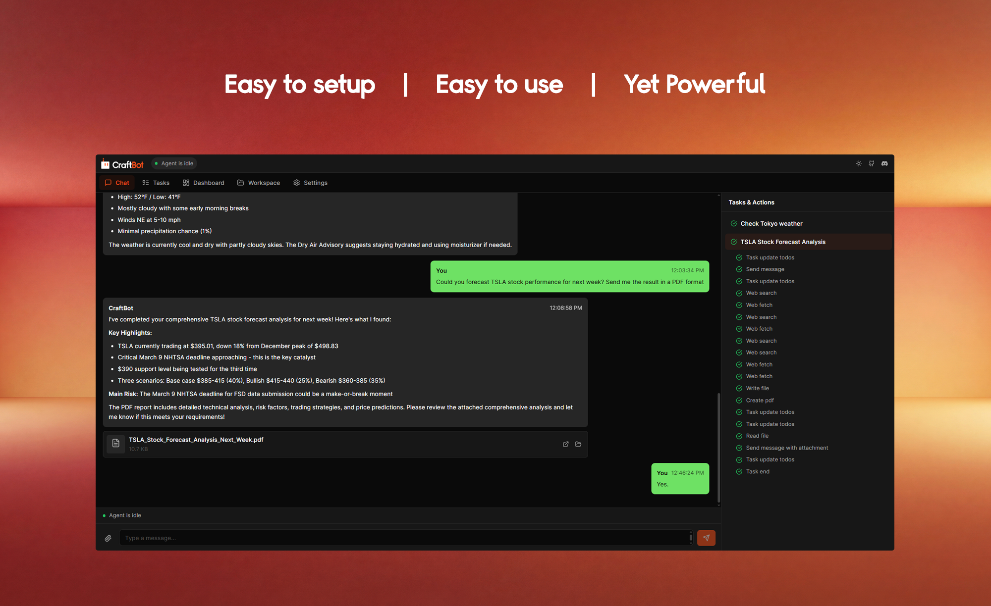 CraftBot - Screenshot showing the interface and features of this AI tool