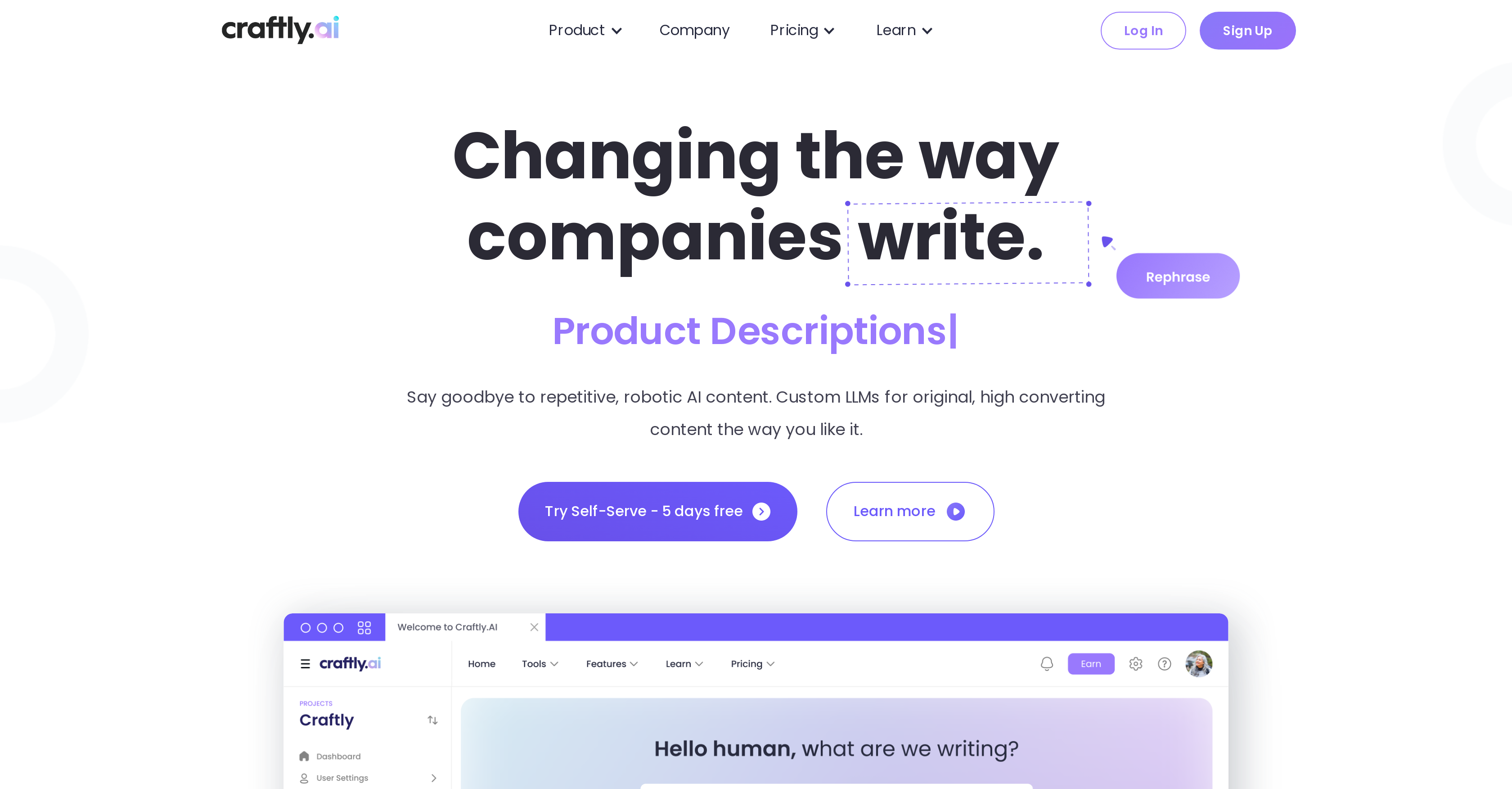 Craftly.AI - Screenshot showing the interface and features of this AI tool