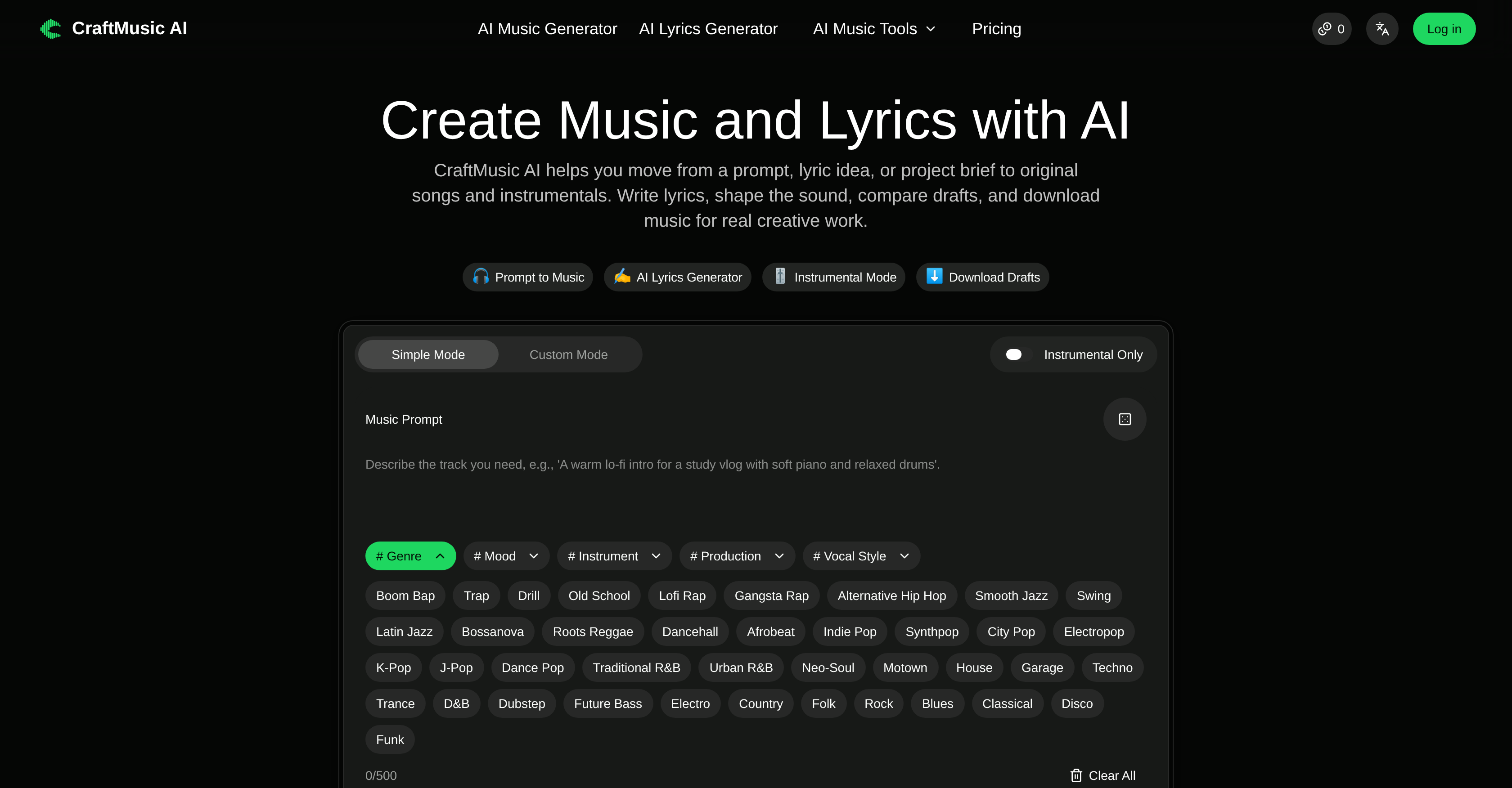 CraftMusic AI - Screenshot showing the interface and features of this AI tool