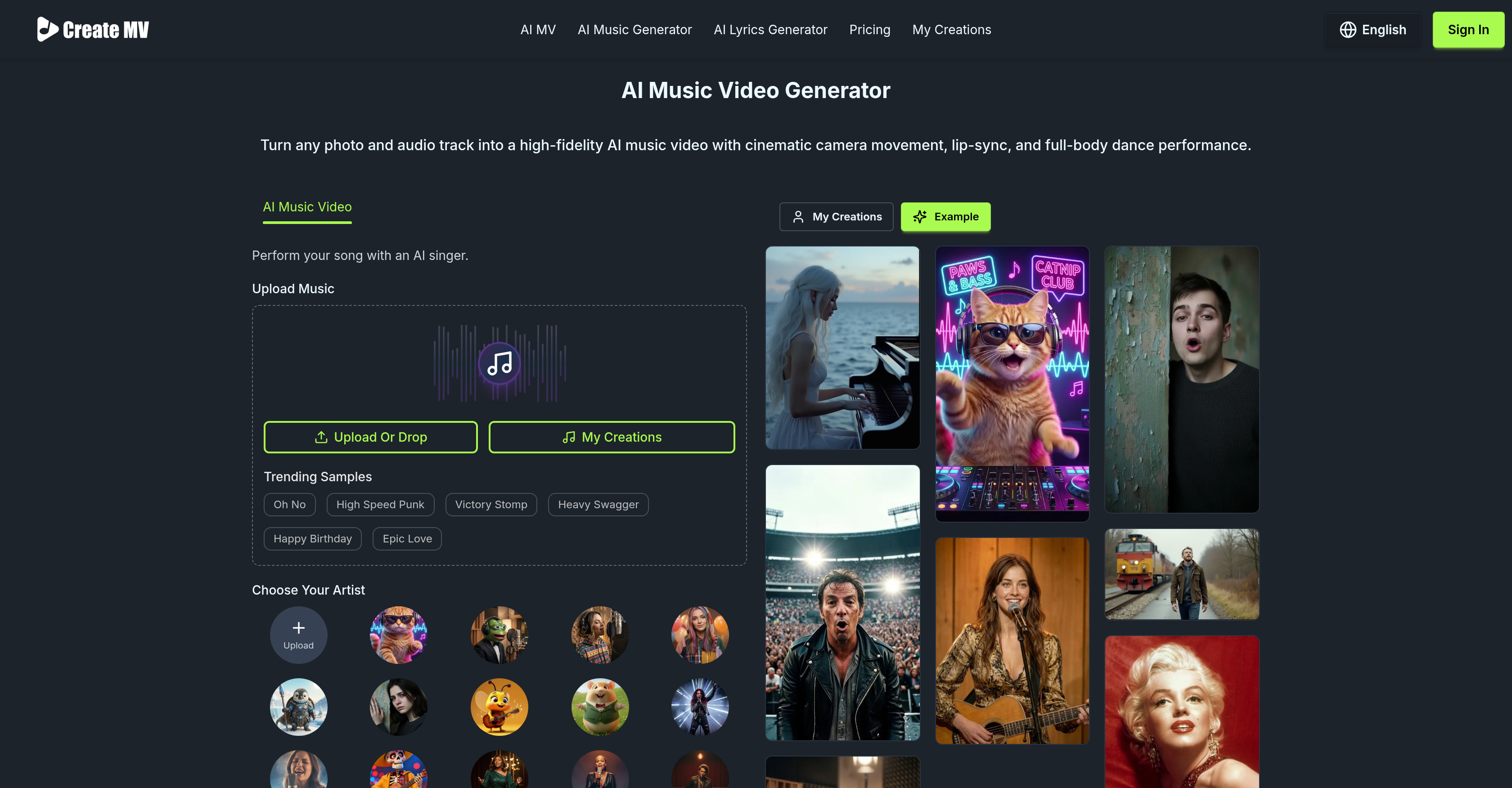 Create Music Video.AI - Screenshot showing the interface and features of this AI tool