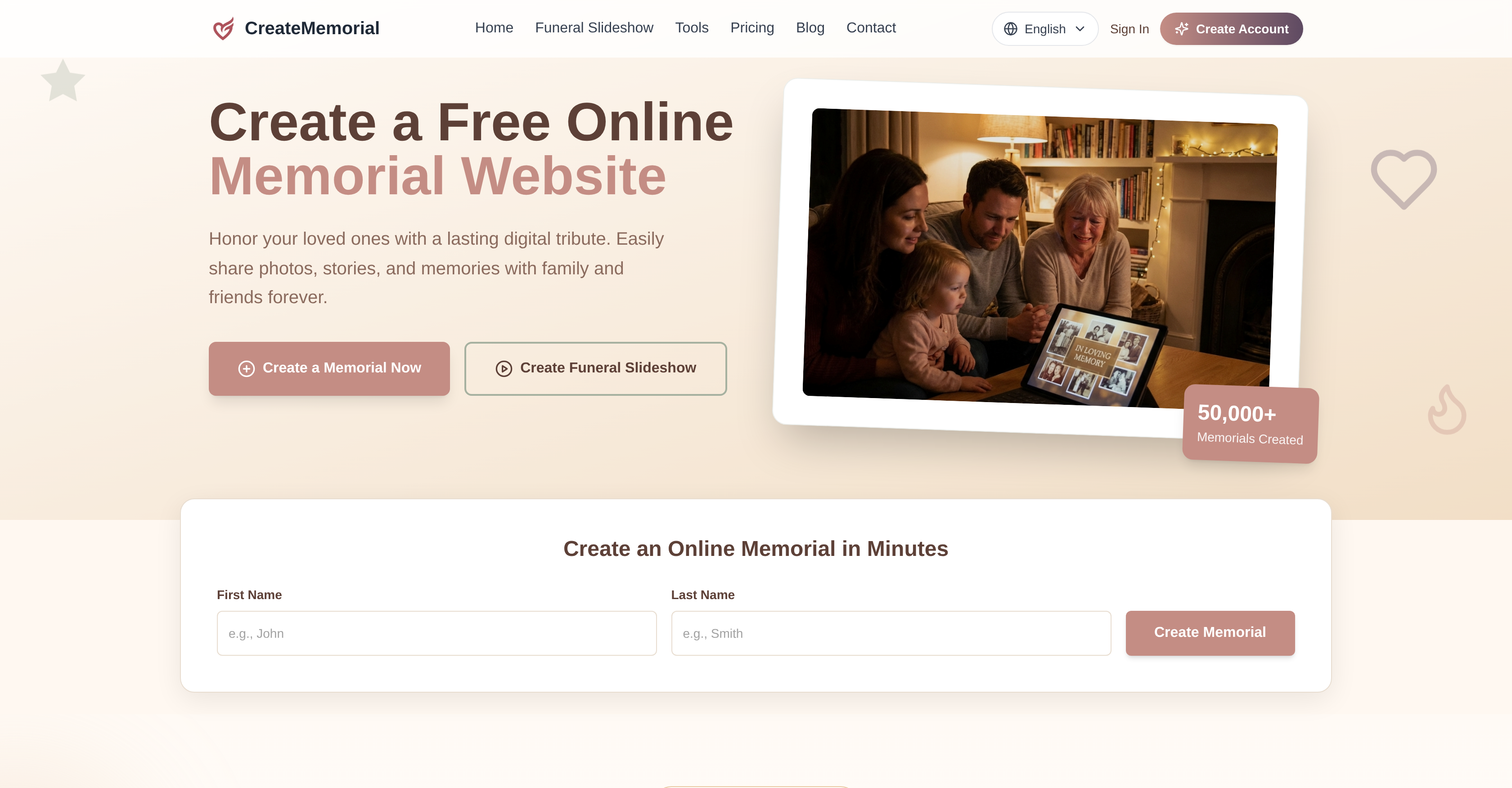CreateMemorial - Screenshot showing the interface and features of this AI tool