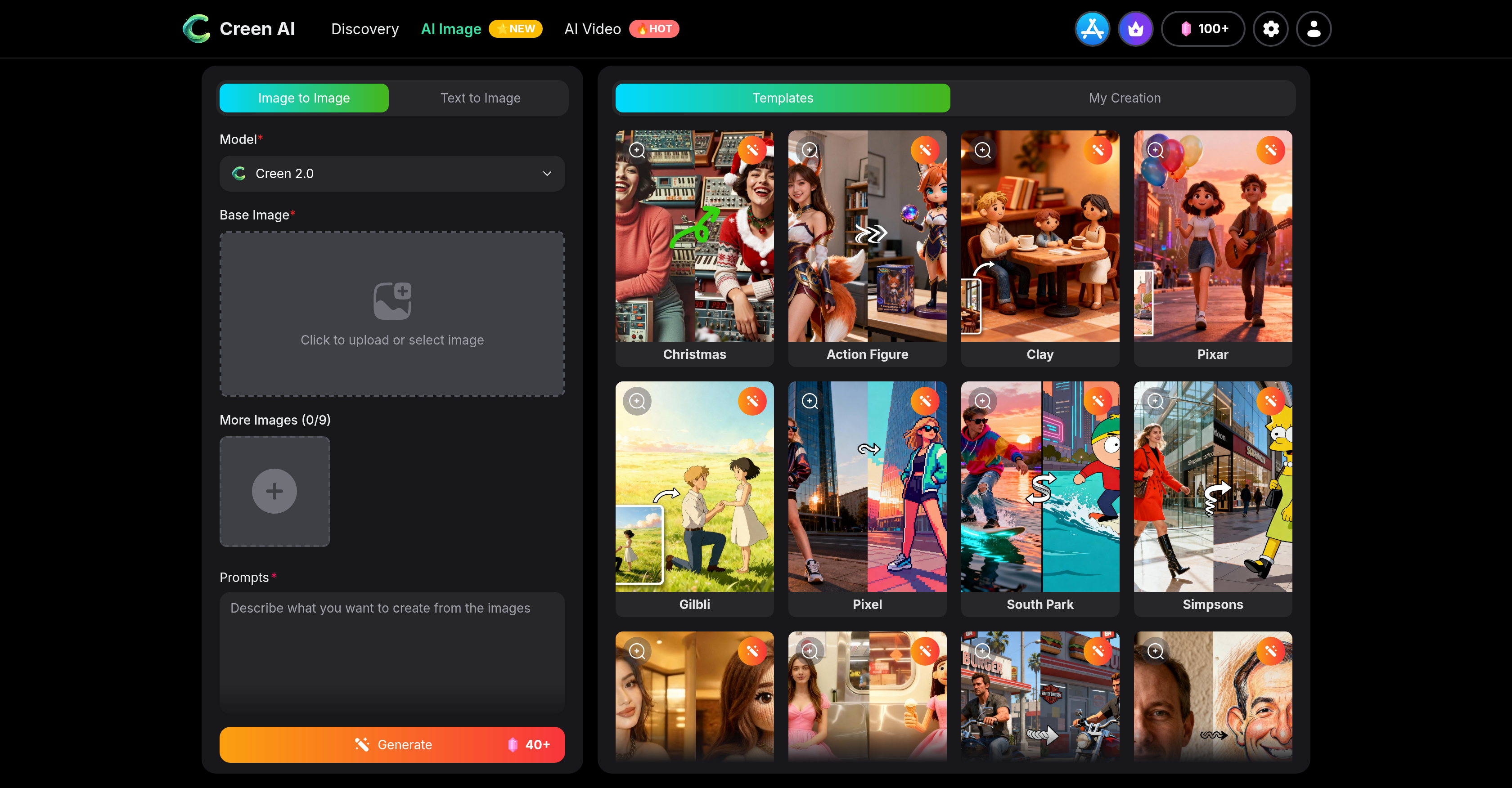 Creen AI - Screenshot showing the interface and features of this AI tool