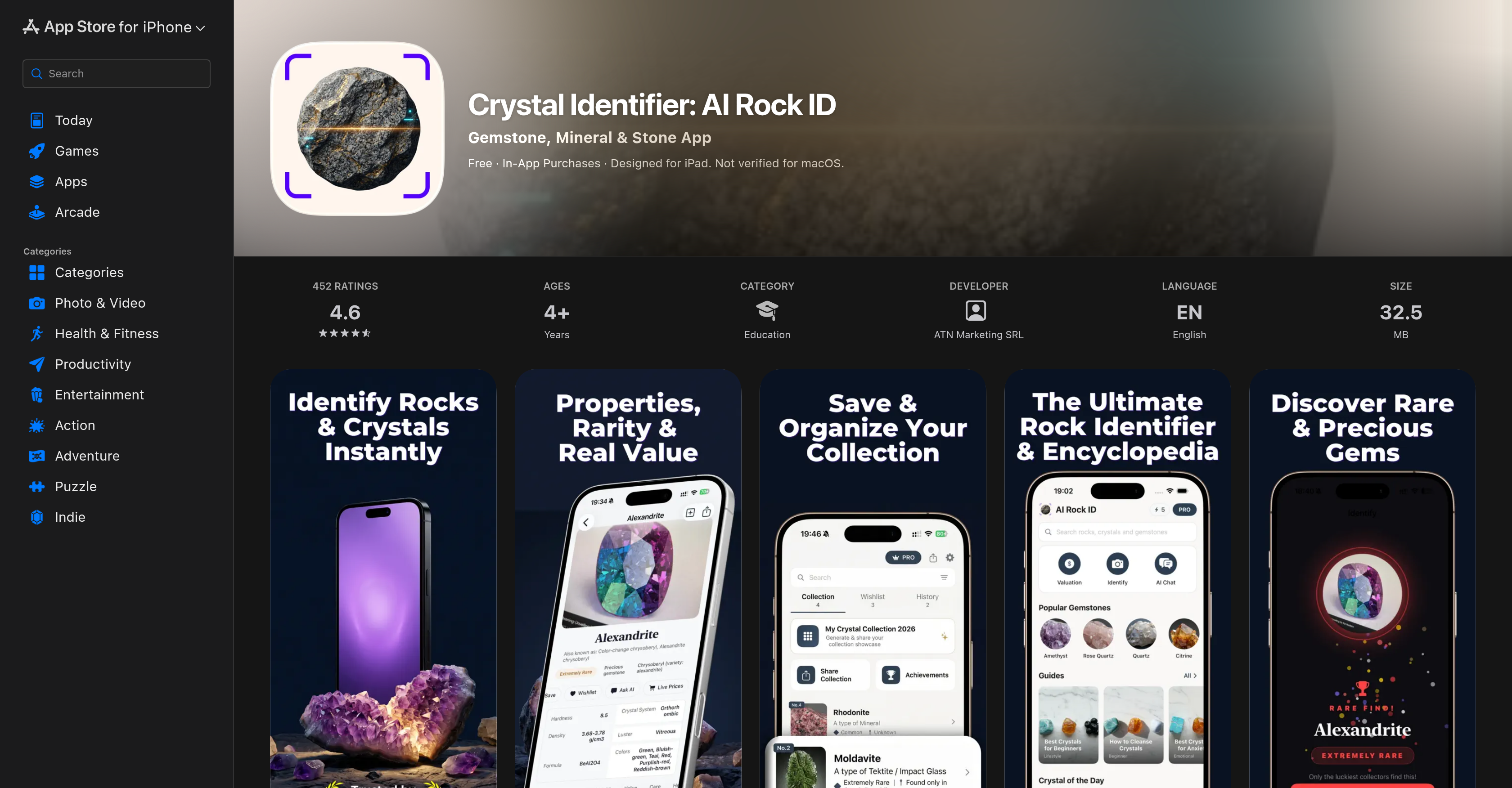 Crystal Identifier: AI Rock ID - Screenshot showing the interface and features of this AI tool