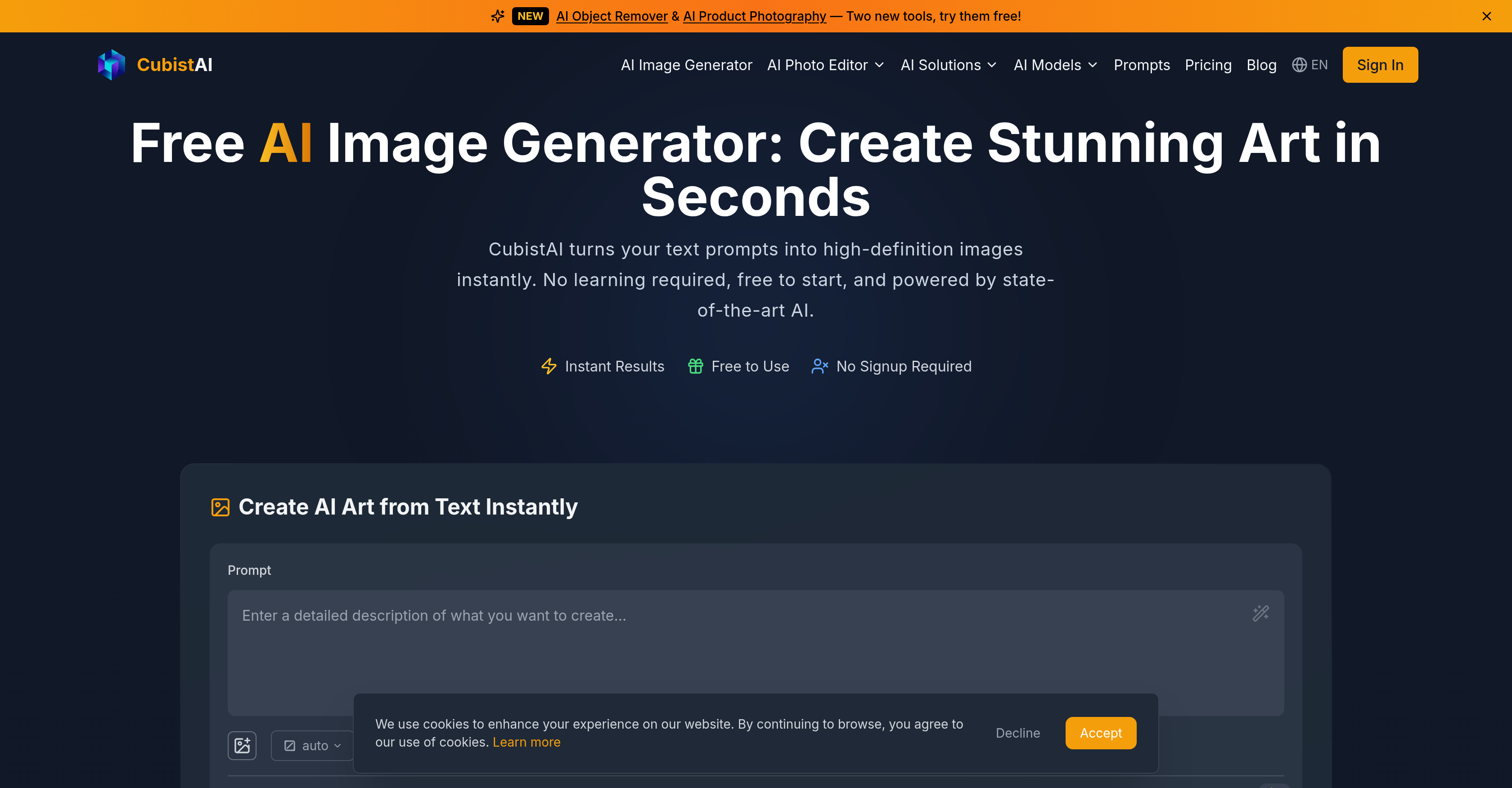 CubistAI - Screenshot showing the interface and features of this AI tool