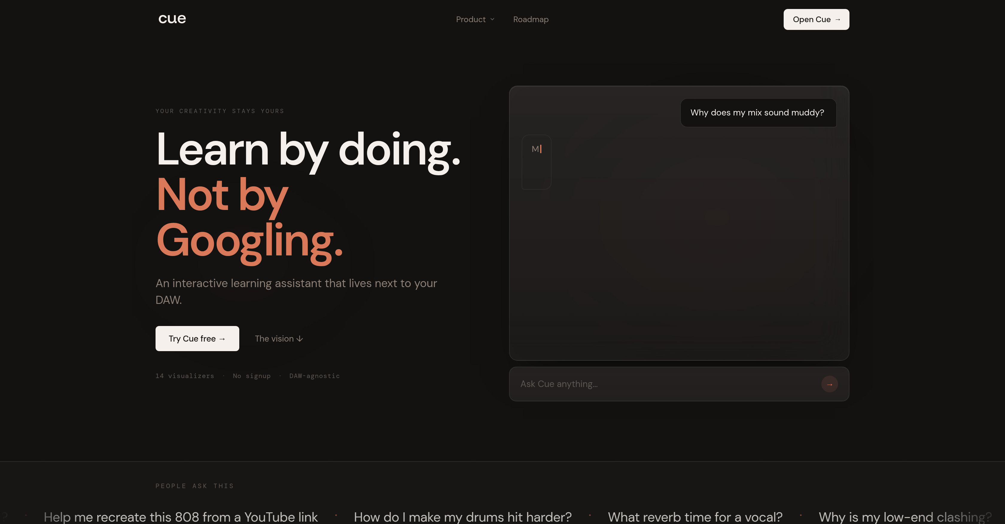 Cue - Screenshot showing the interface and features of this AI tool