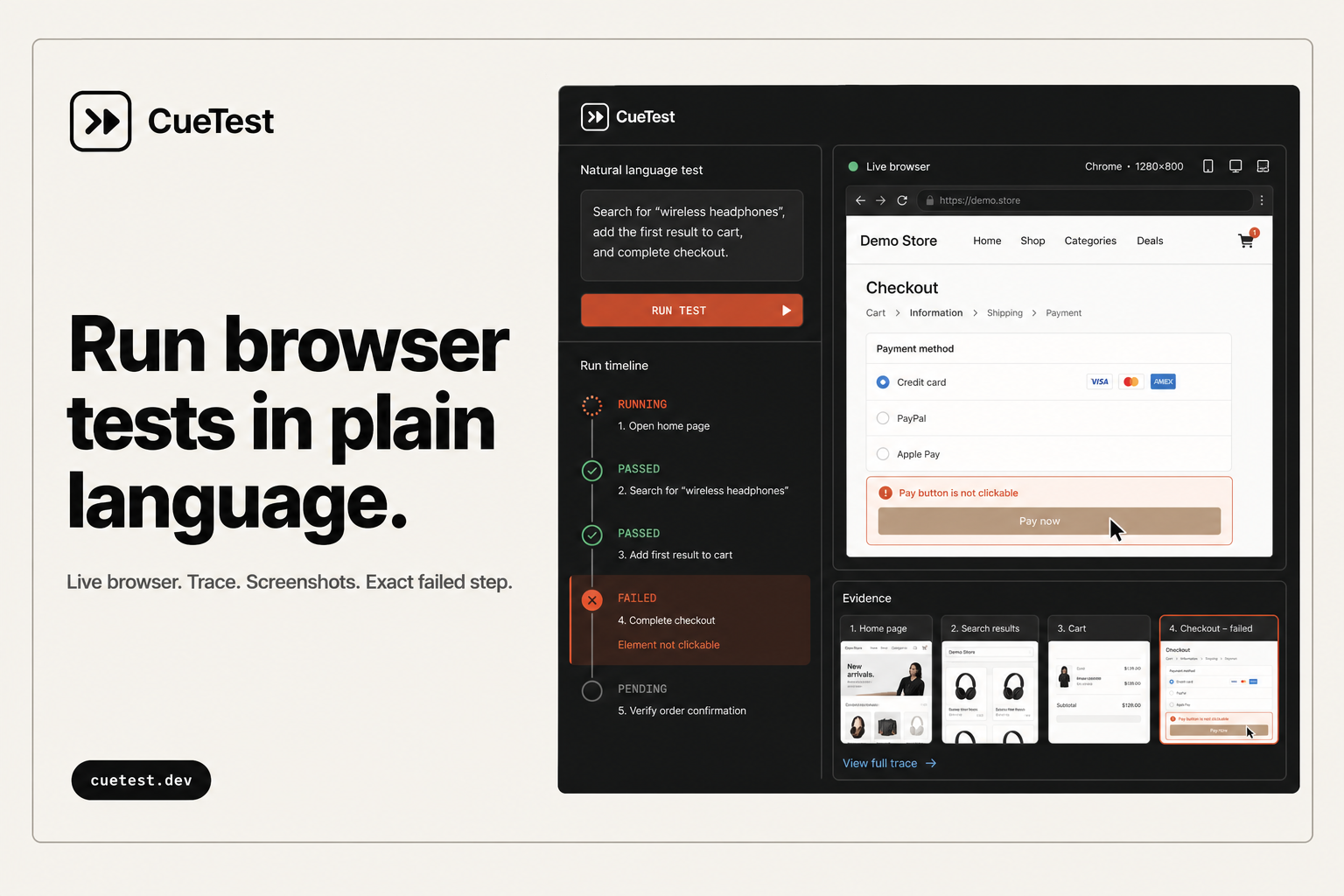CueTest - Screenshot showing the interface and features of this AI tool