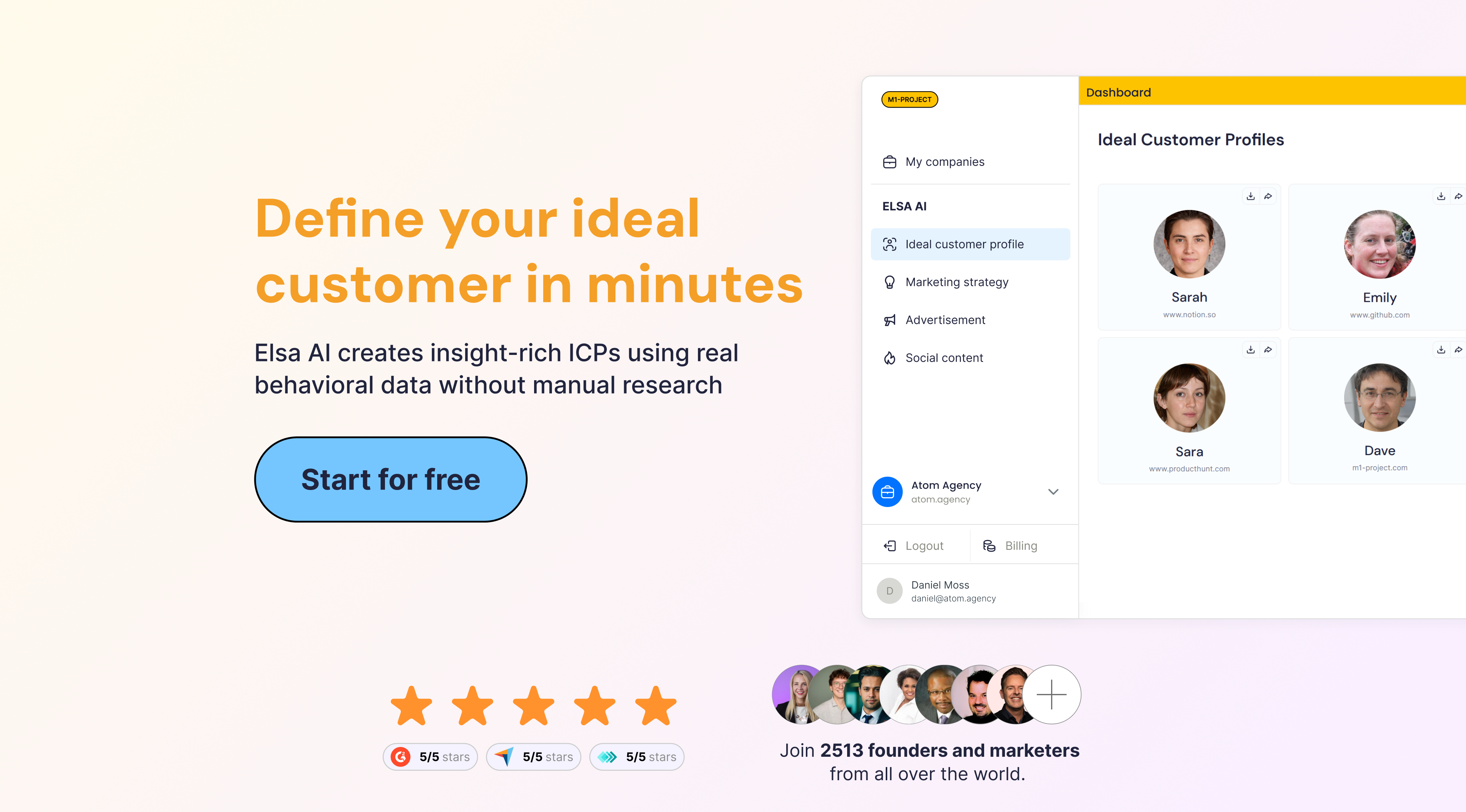 Customer Research (Elsa AI) - Screenshot showing the interface and features of this AI tool