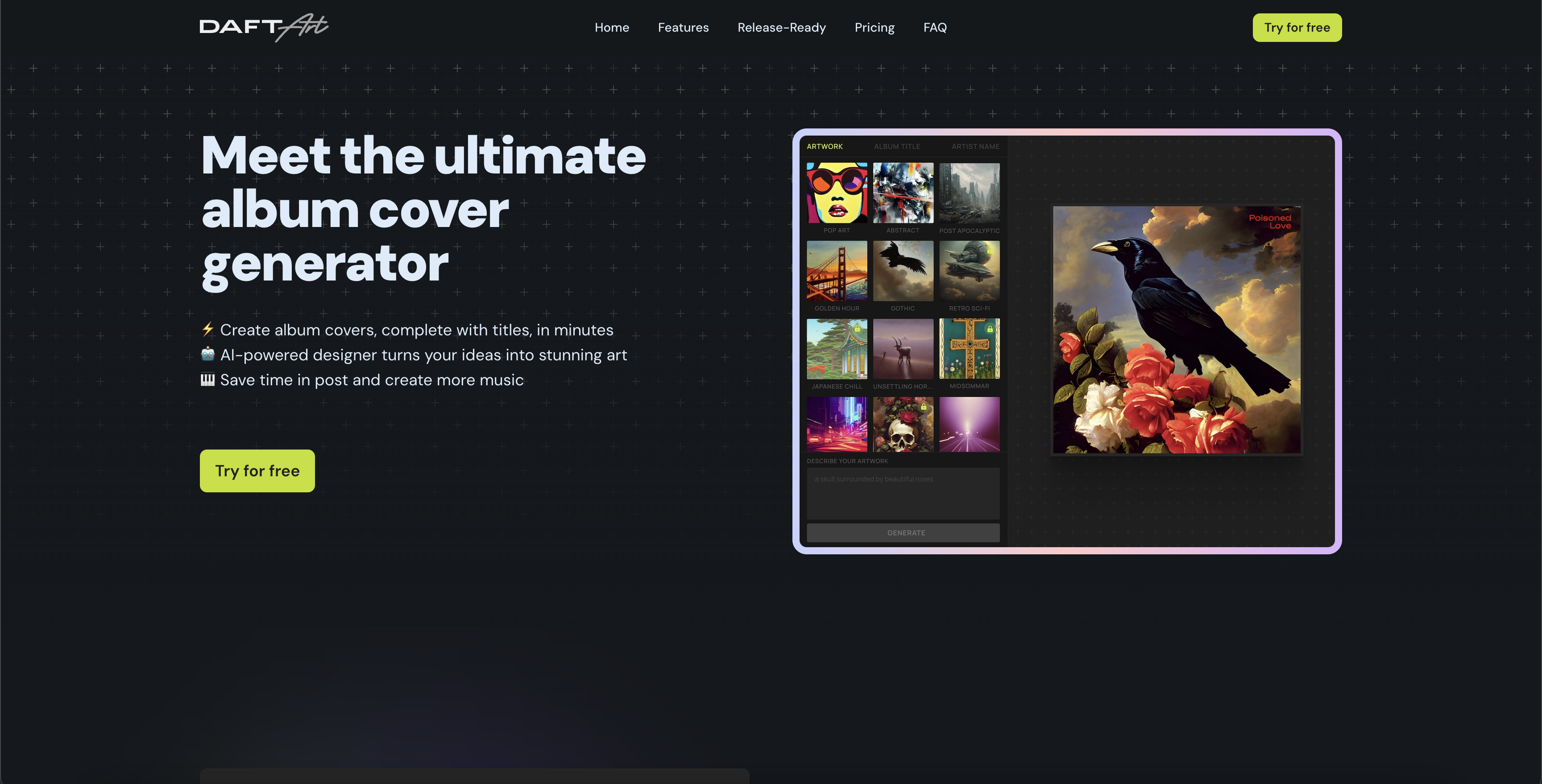 Daft Art - Screenshot showing the interface and features of this AI tool