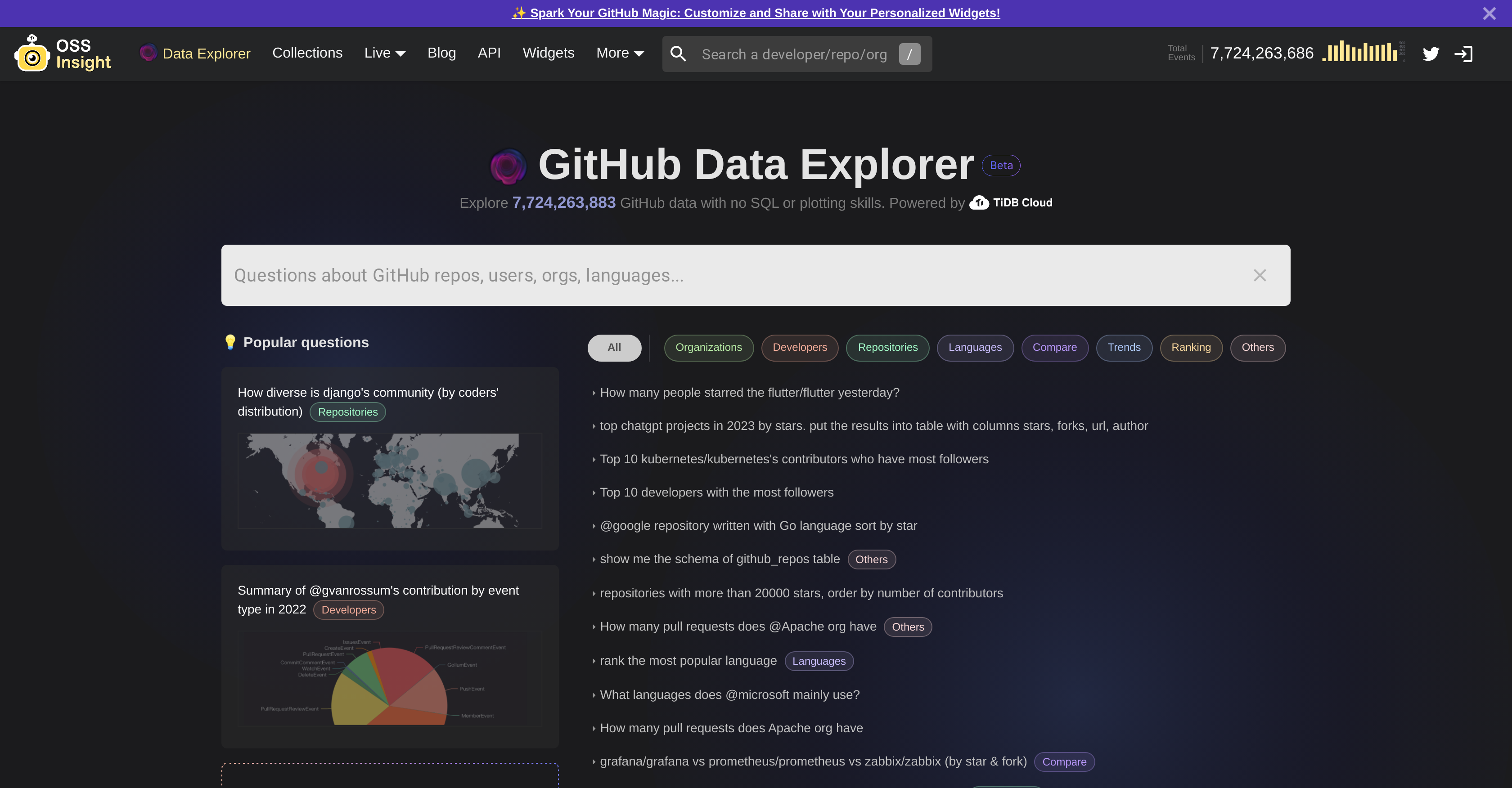 GitHub Data Explorer - Screenshot showing the interface and features of this AI tool