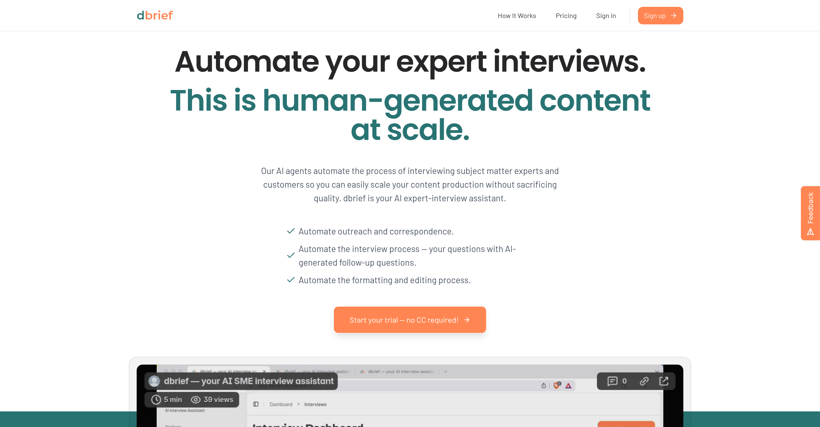 dbrief - Screenshot showing the interface and features of this AI tool