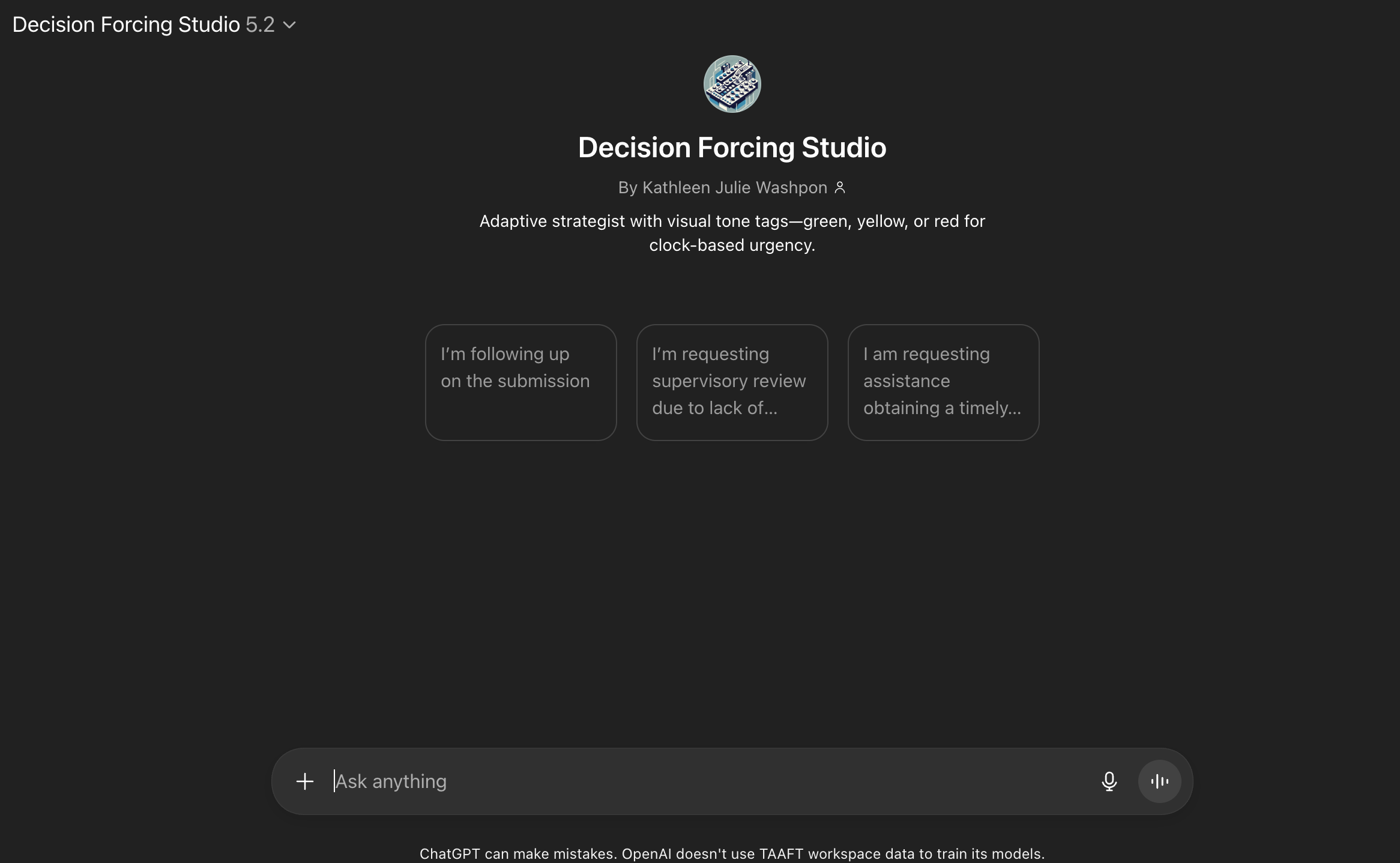 Decision Forcing Studio - Screenshot showing the interface and features of this AI tool