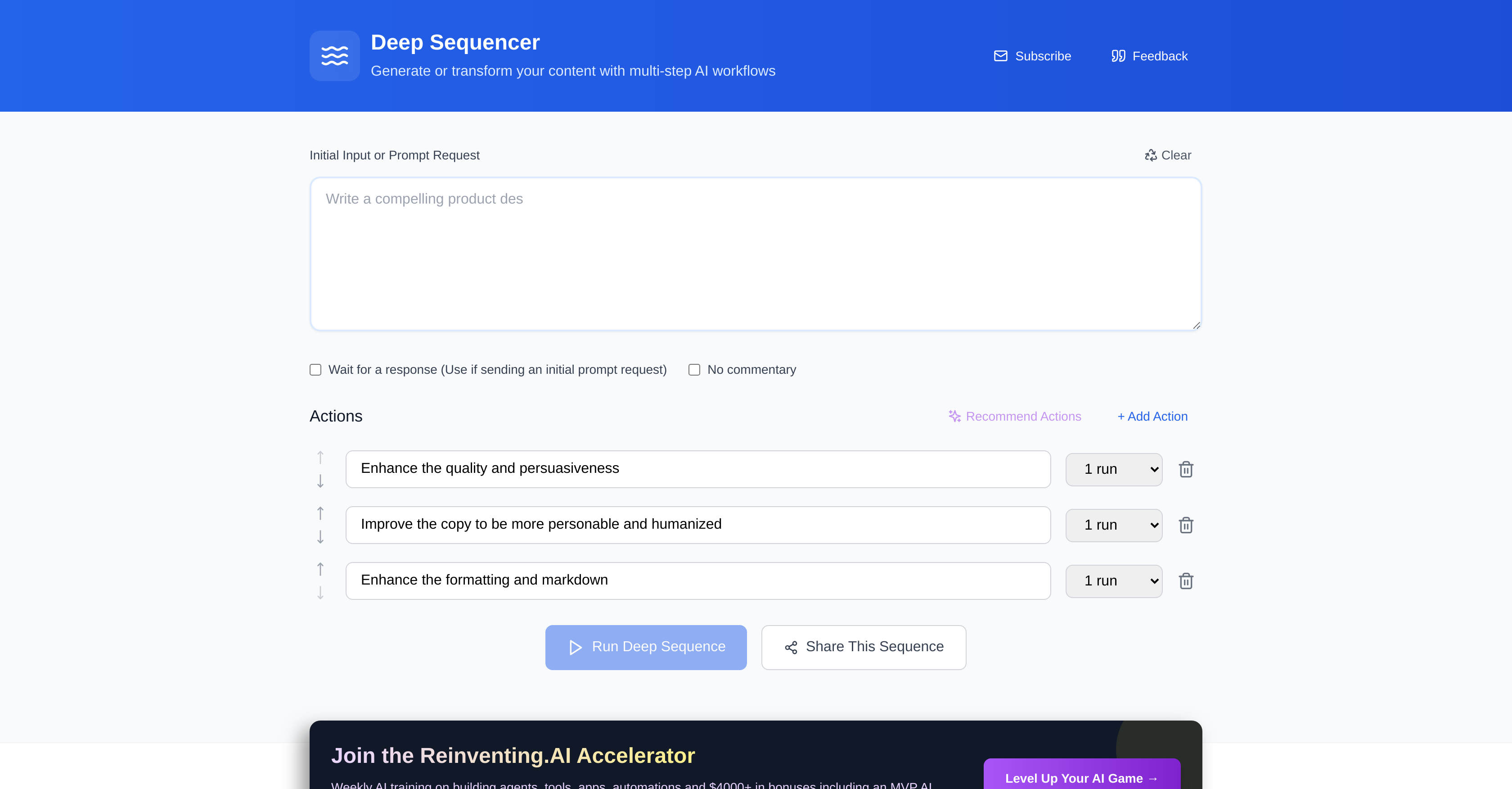 Deep Sequencer - Screenshot showing the interface and features of this AI tool