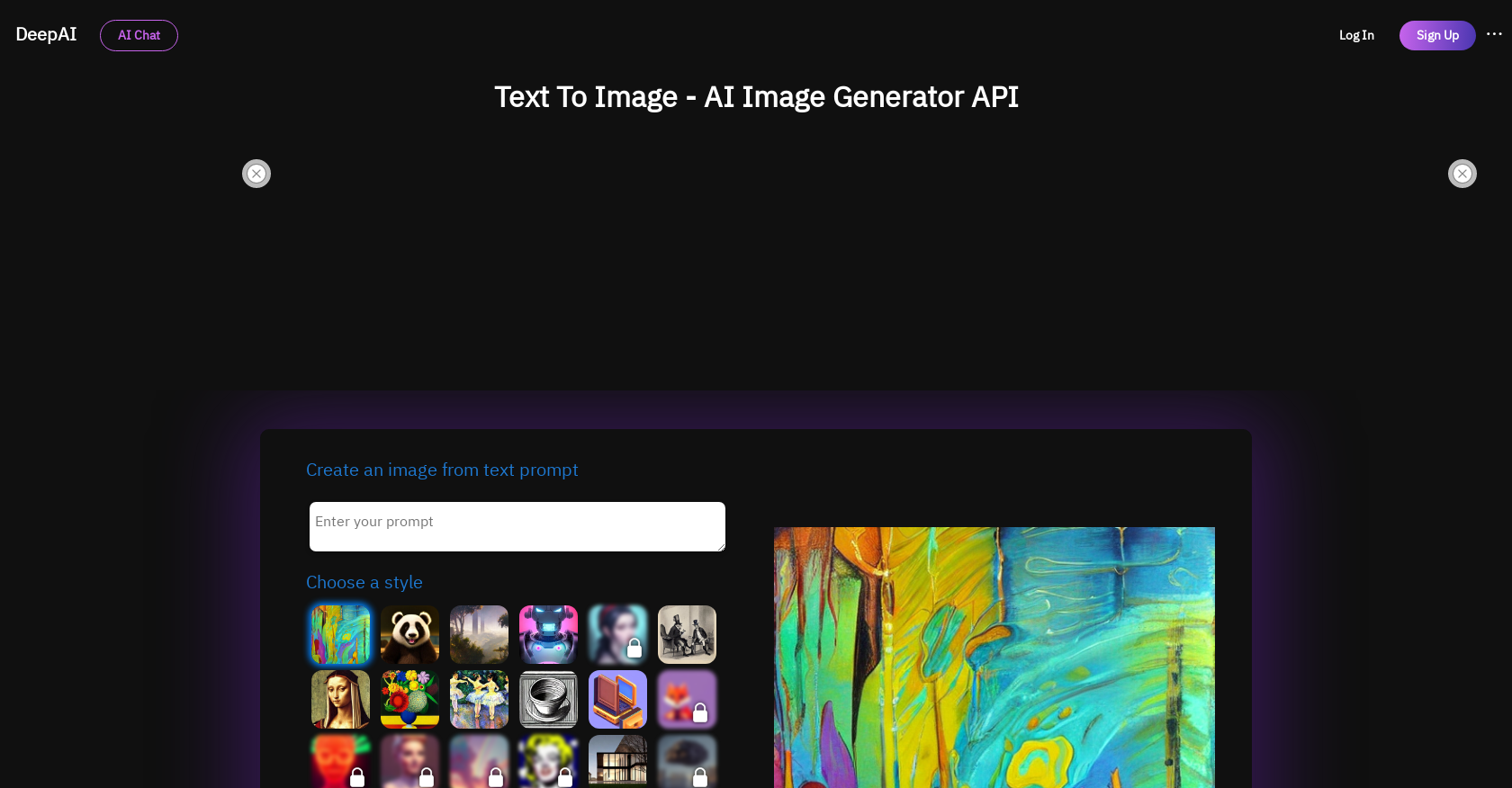 DeepAI - Screenshot showing the interface and features of this AI tool
