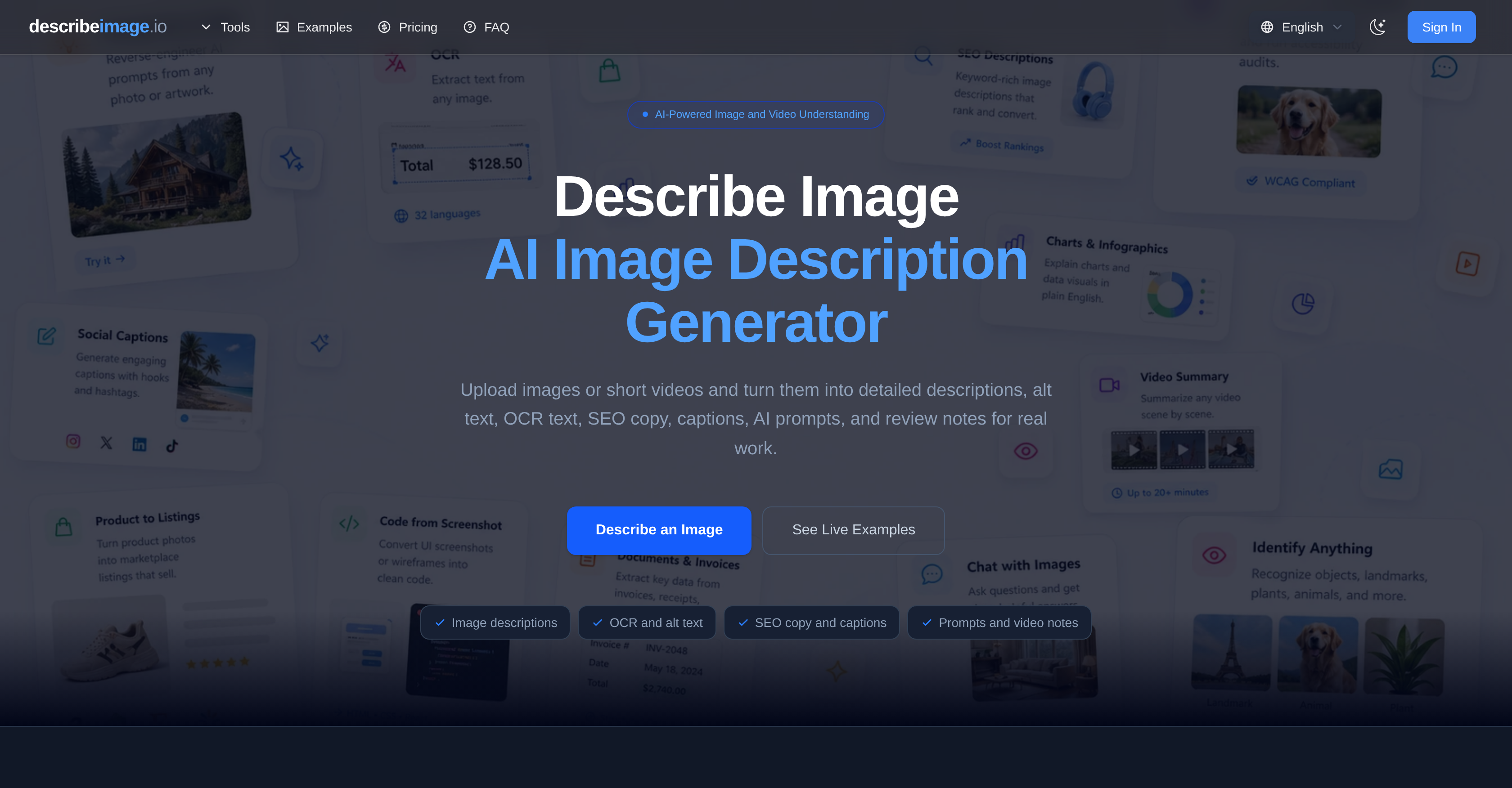 DescribeImage.io - Screenshot showing the interface and features of this AI tool