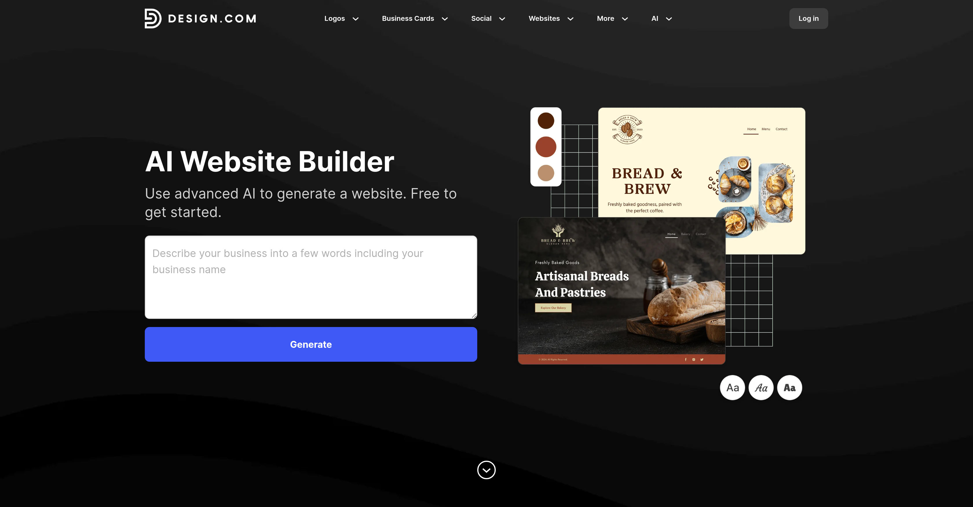 Design.com | AI Website Builder - Screenshot showing the interface and features of this AI tool