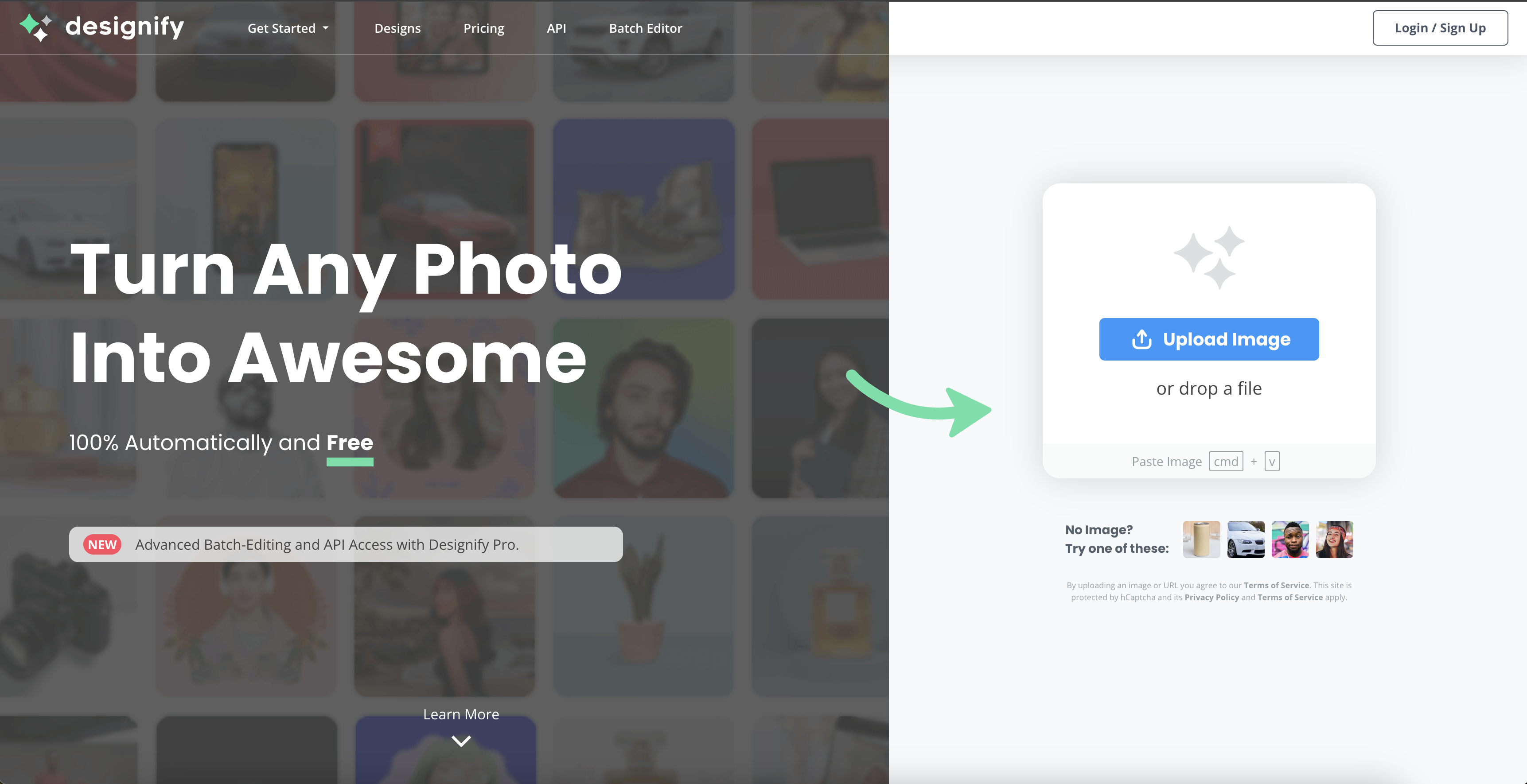 Designify - Screenshot showing the interface and features of this AI tool