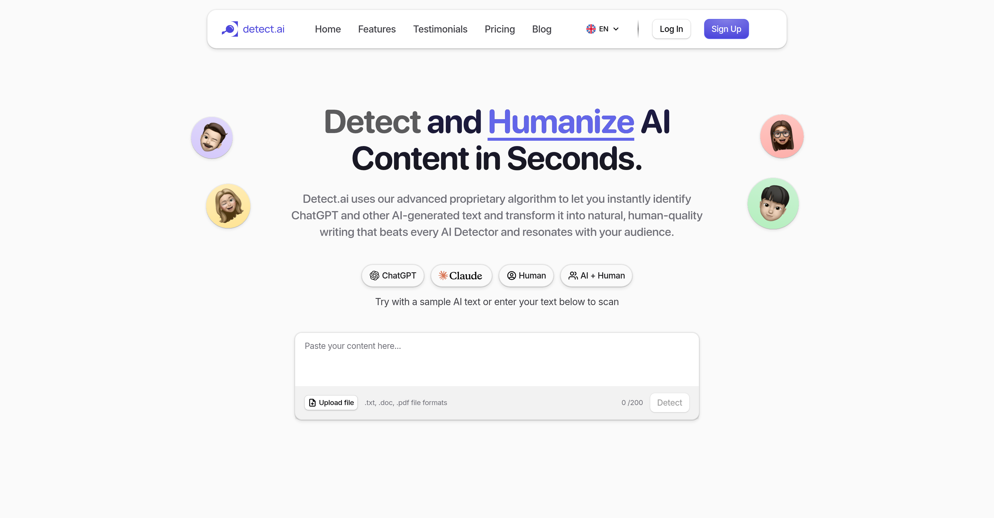 Detect.ai - Screenshot showing the interface and features of this AI tool