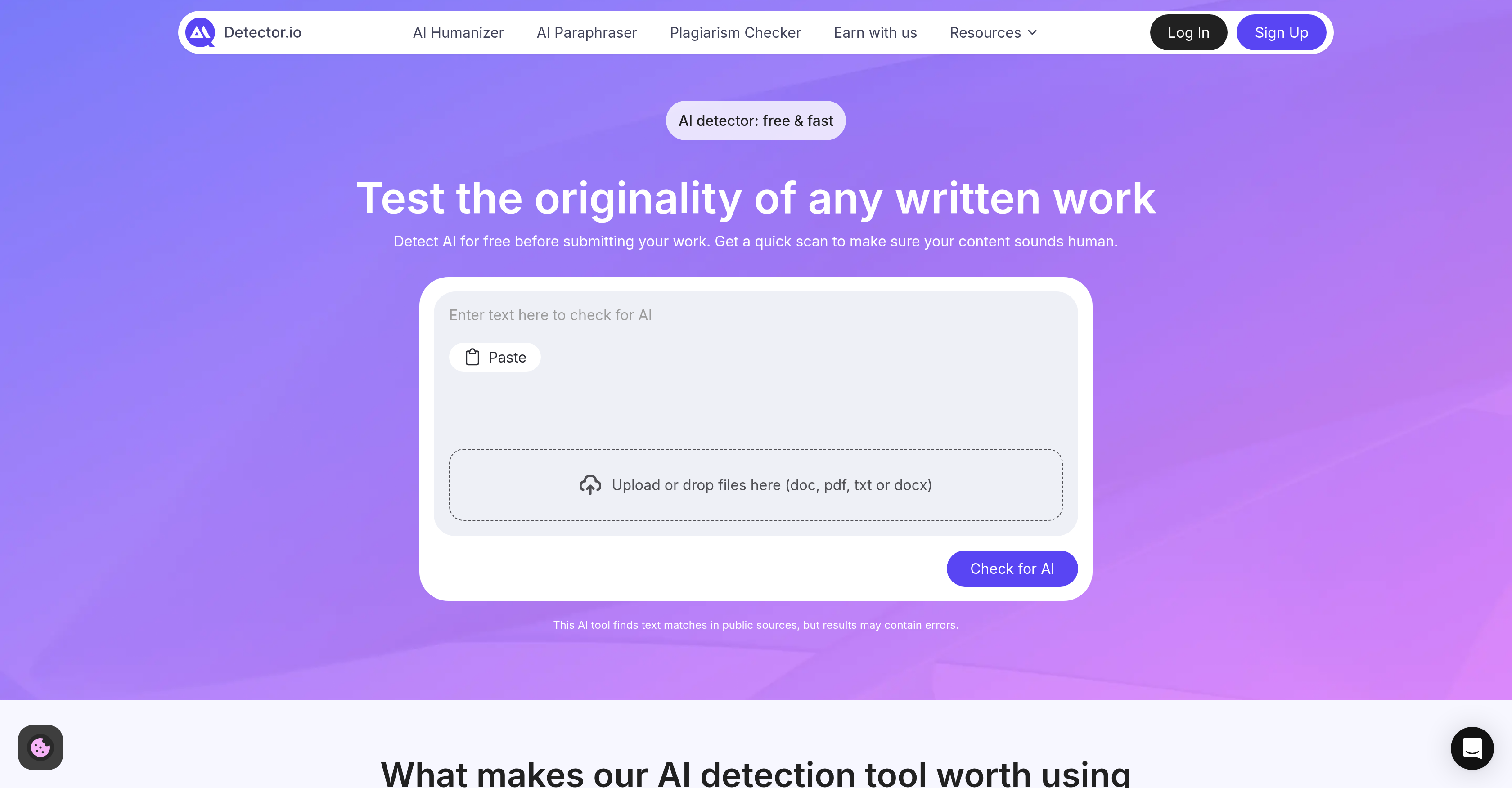 Detector.io - Screenshot showing the interface and features of this AI tool