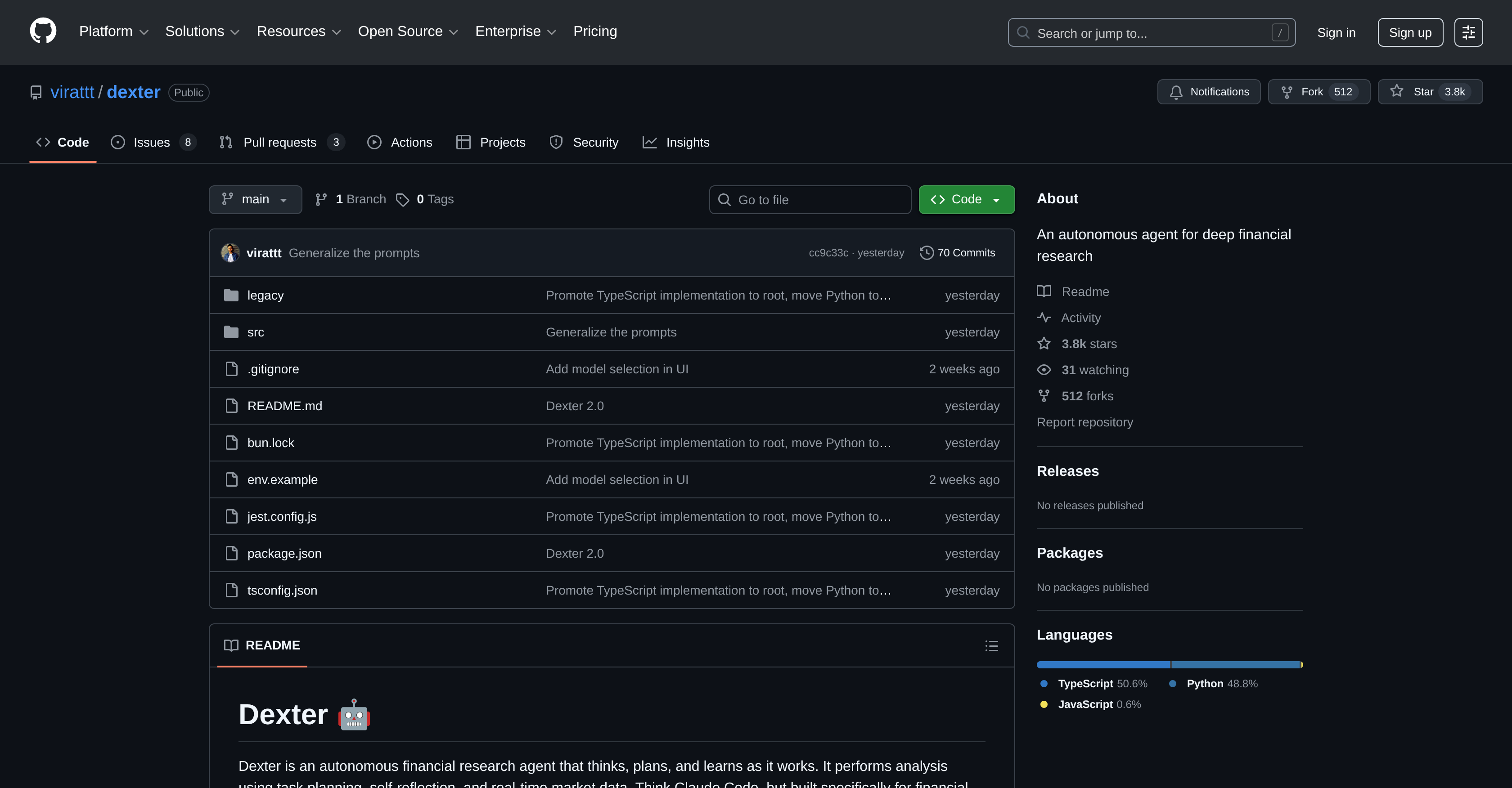 Dexter - Screenshot showing the interface and features of this AI tool