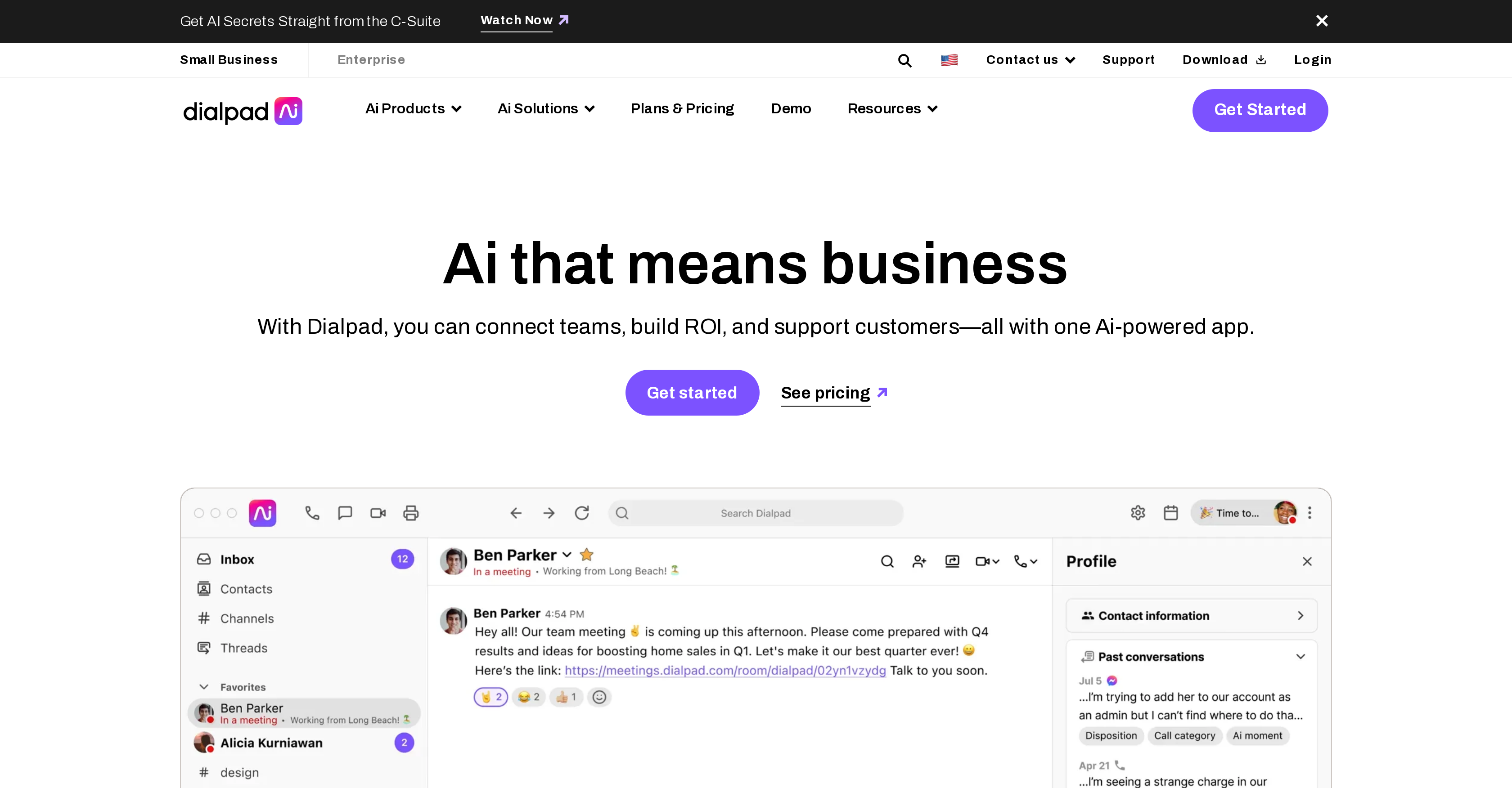 Dialpad - Screenshot showing the interface and features of this AI tool