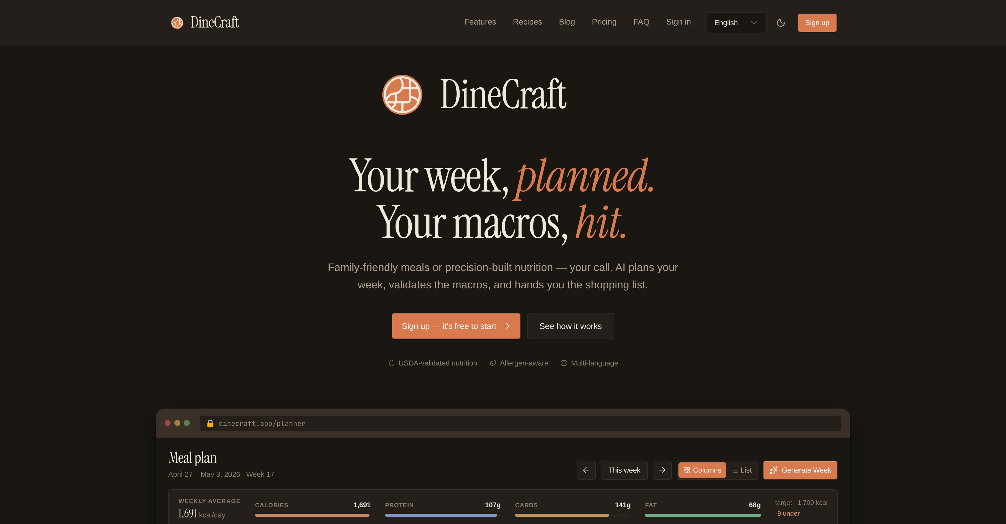 DineCraft - Screenshot showing the interface and features of this AI tool