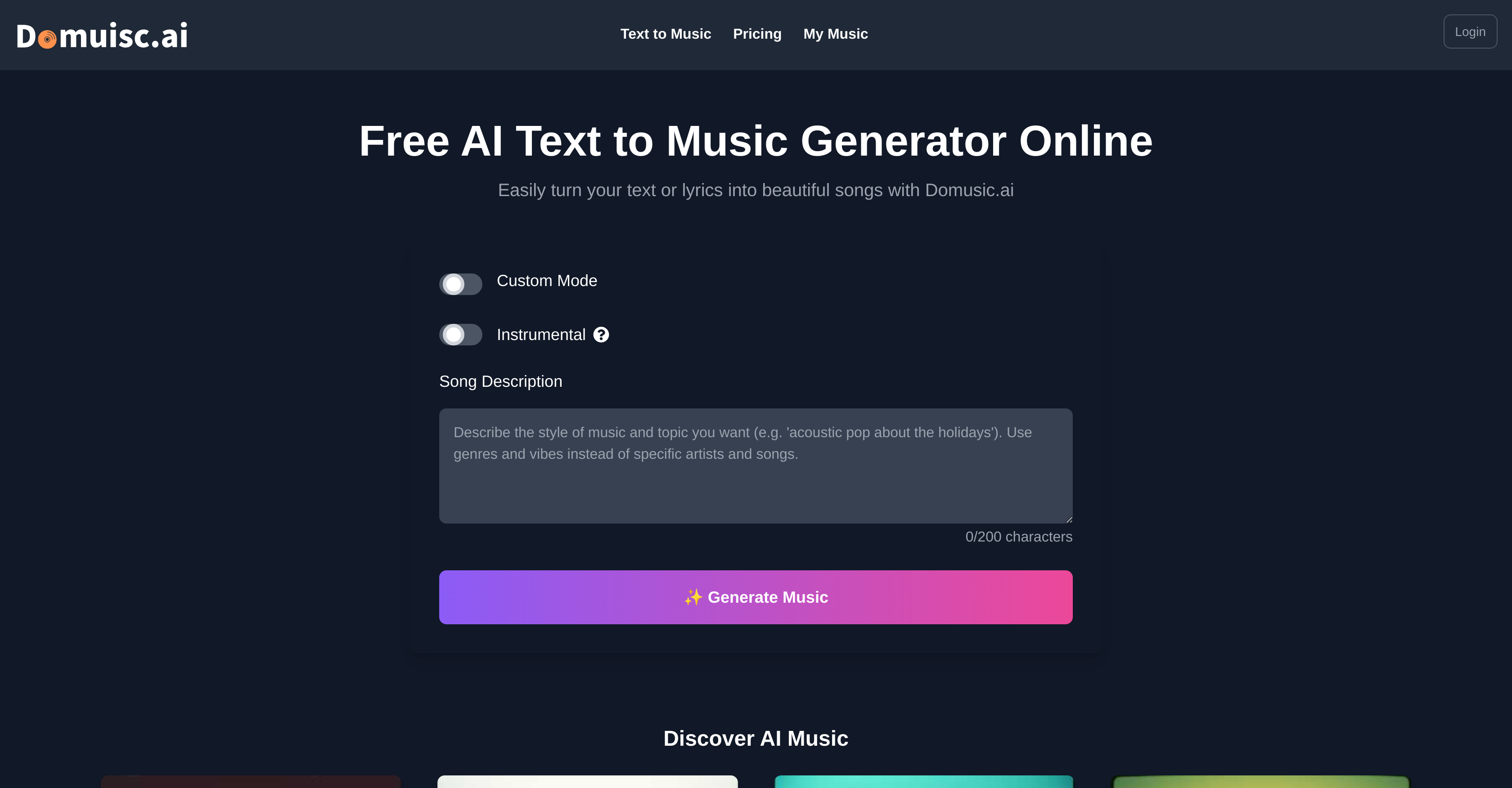 Domusic.ai - Screenshot showing the interface and features of this AI tool
