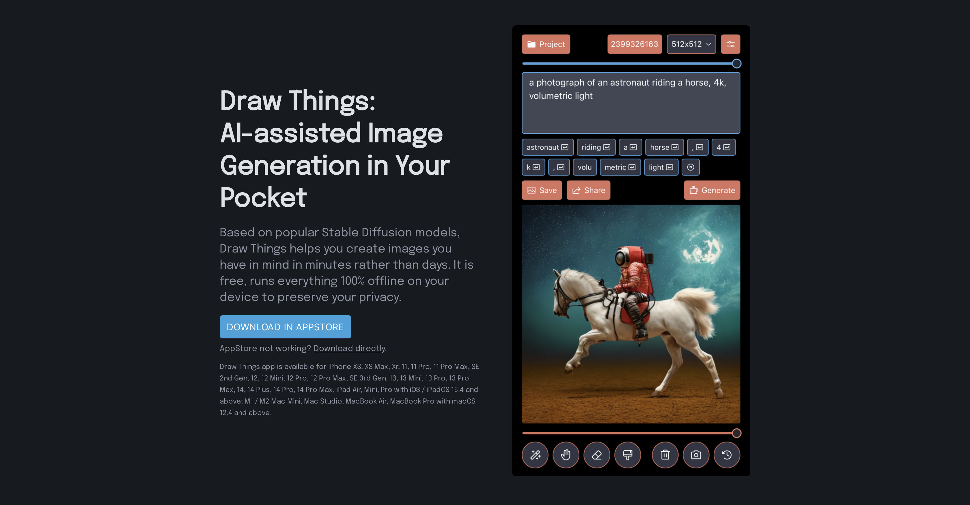 Draw Things: AI-assisted Image Generation - Screenshot showing the interface and features of this AI tool