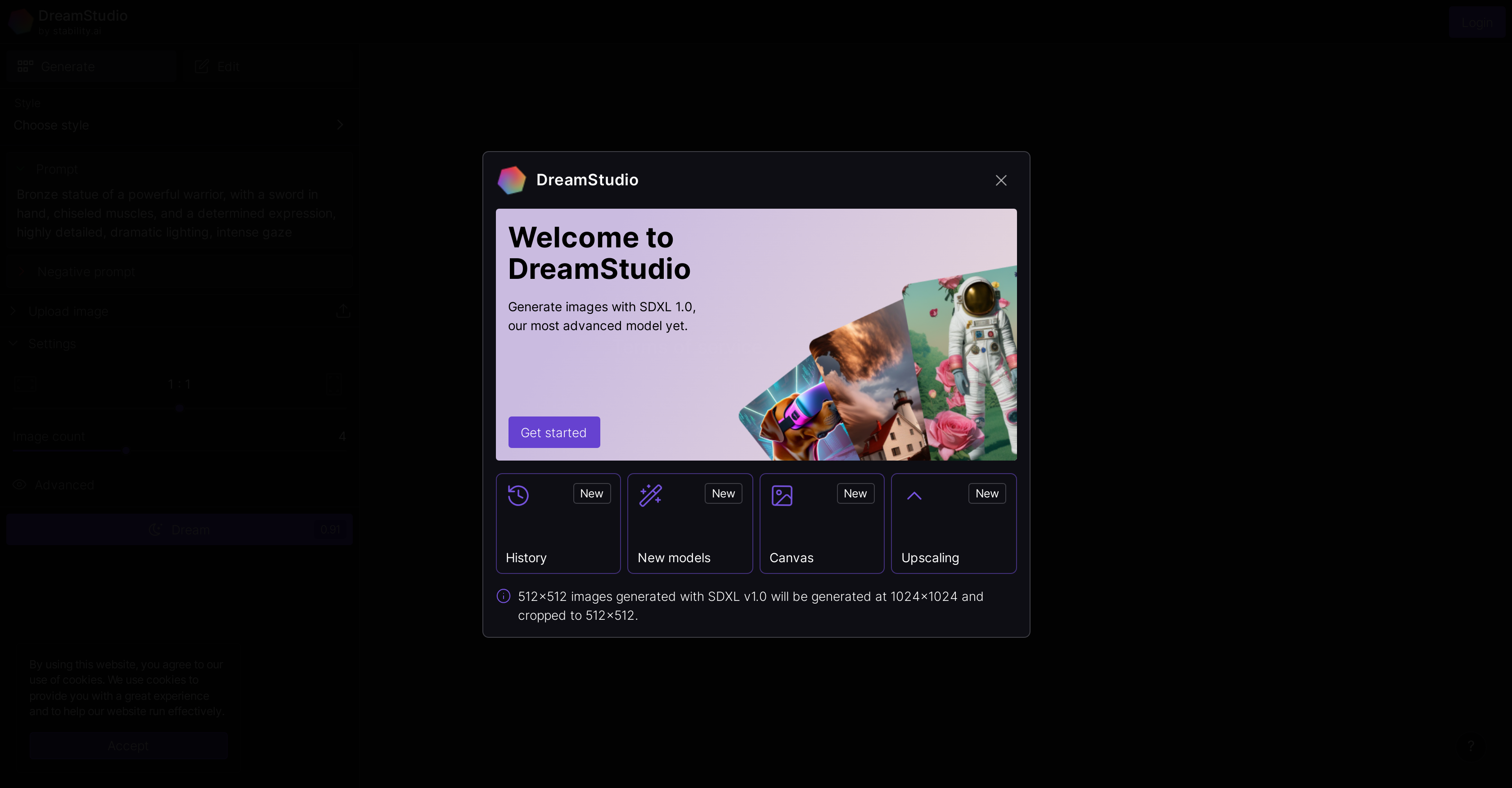DreamStudio - Screenshot showing the interface and features of this AI tool