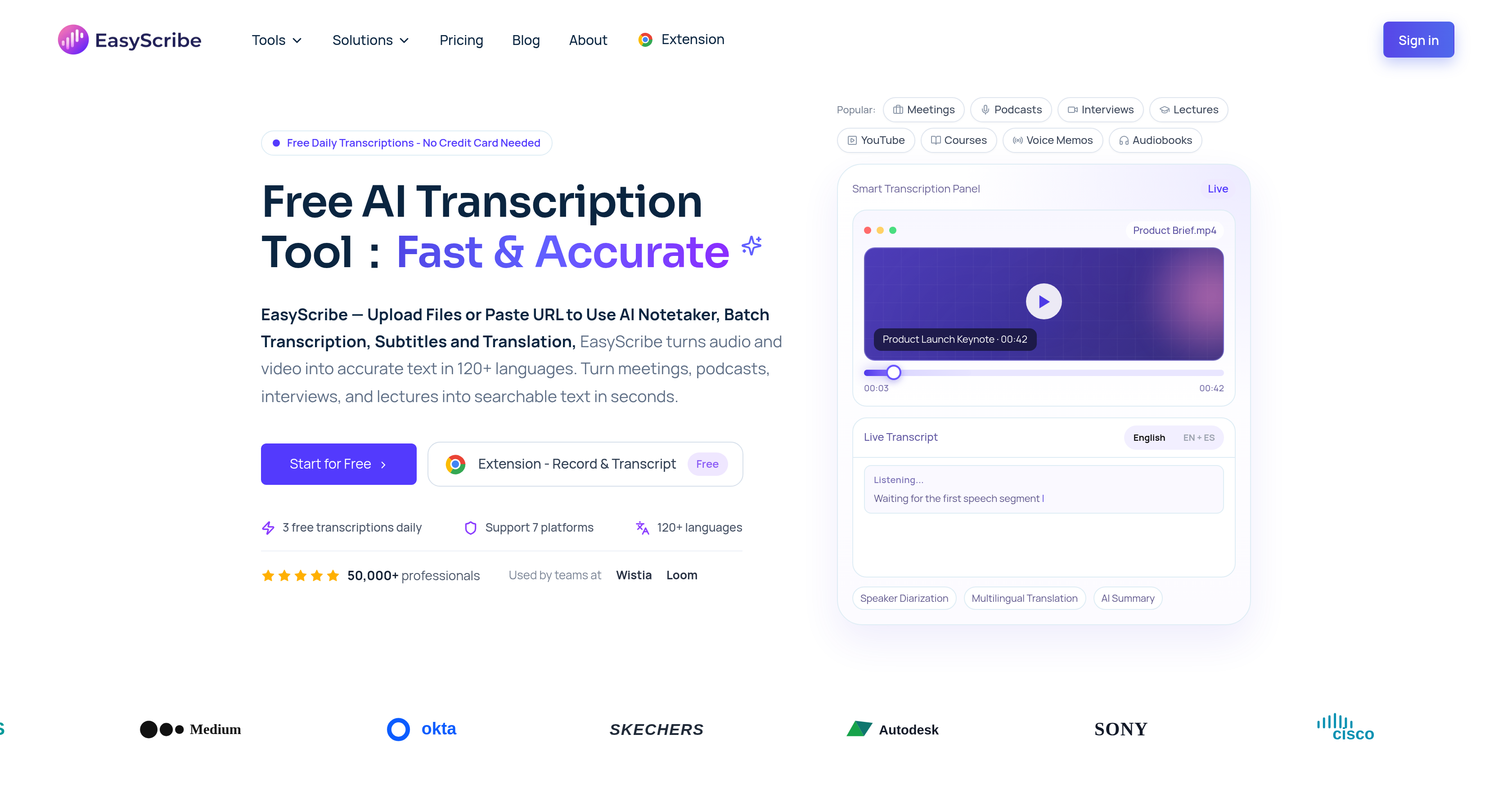 EasyScribe - Screenshot showing the interface and features of this AI tool
