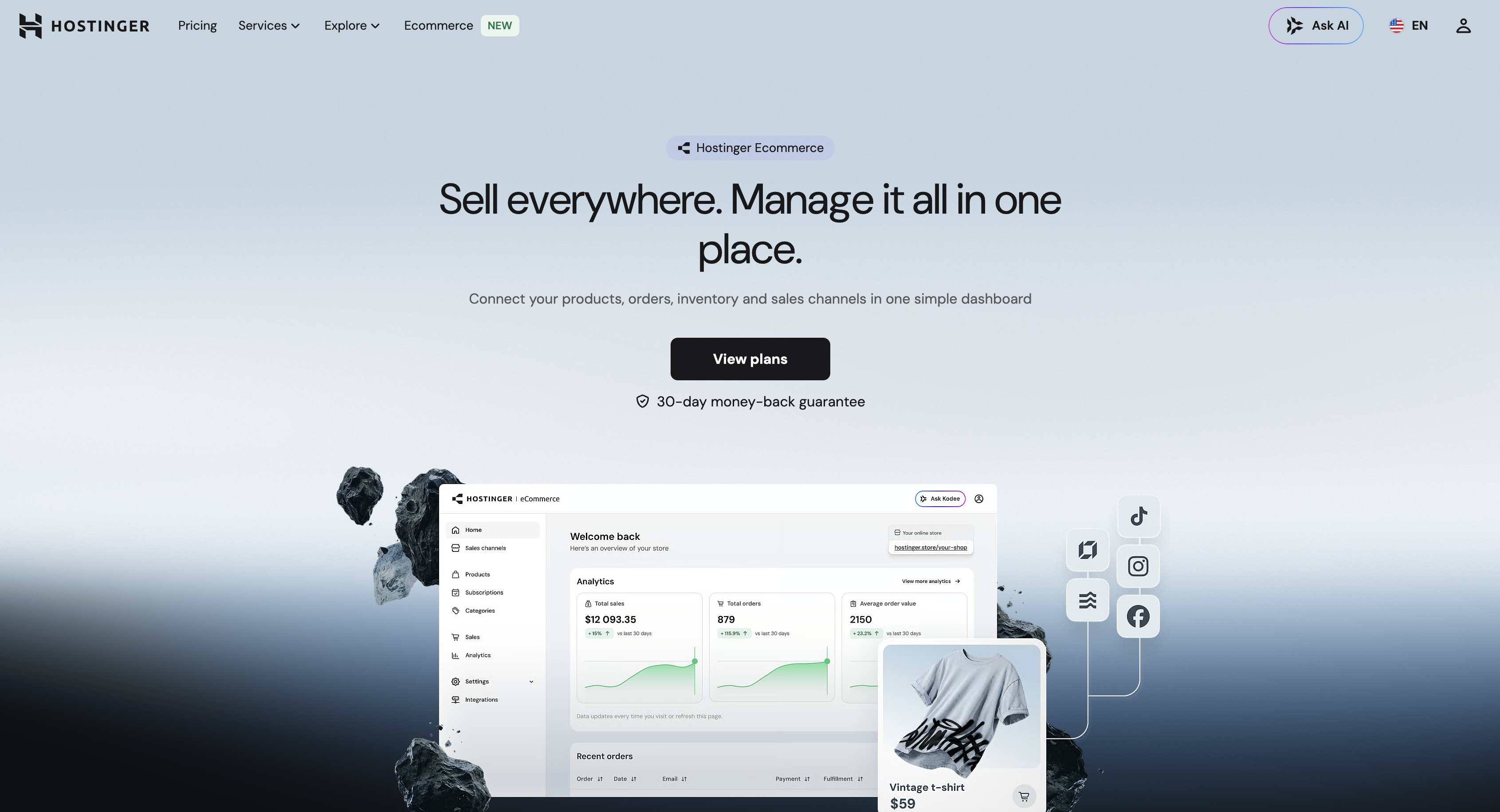 Ecommerce | Hostinger - Screenshot showing the interface and features of this AI tool