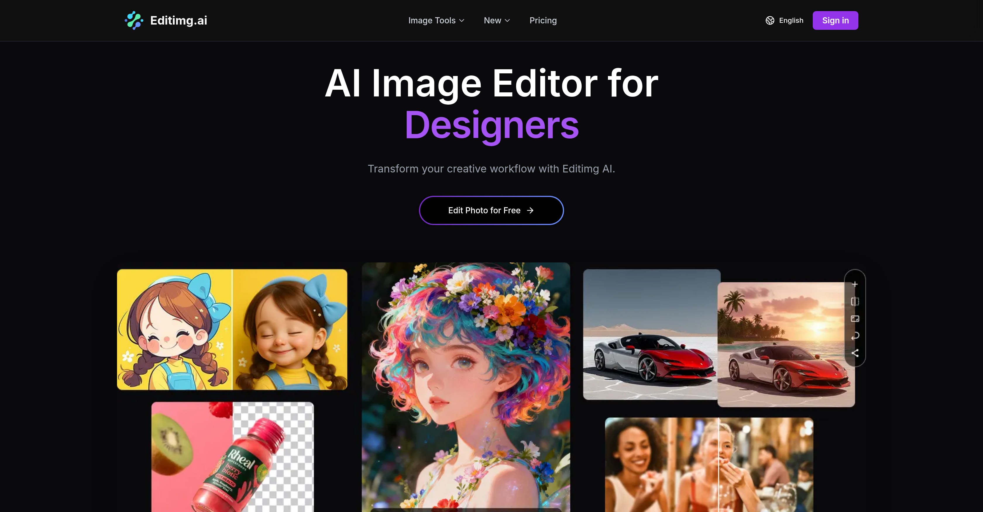 Editimg AI - Screenshot showing the interface and features of this AI tool