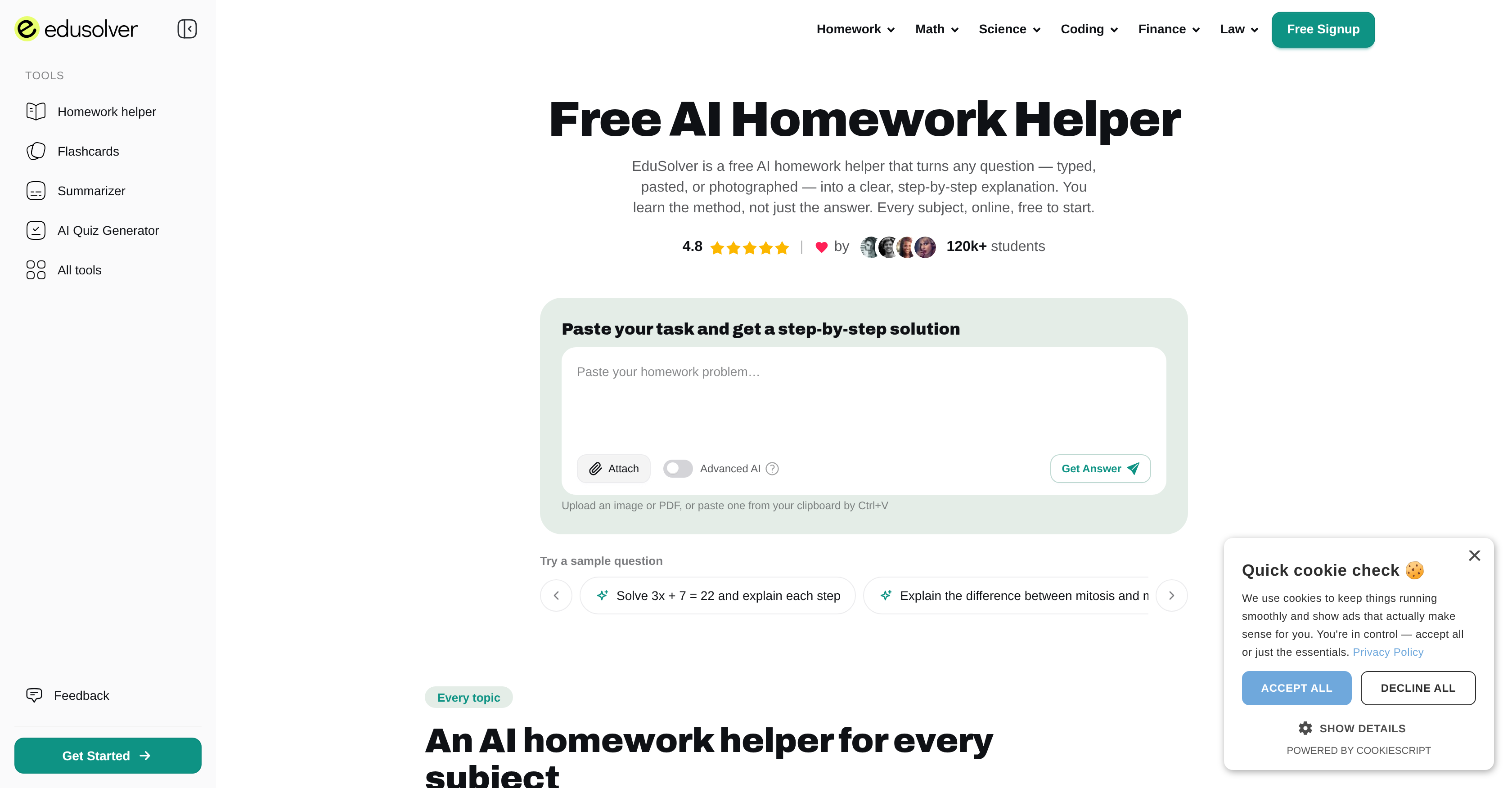 EduSolver - Screenshot showing the interface and features of this AI tool