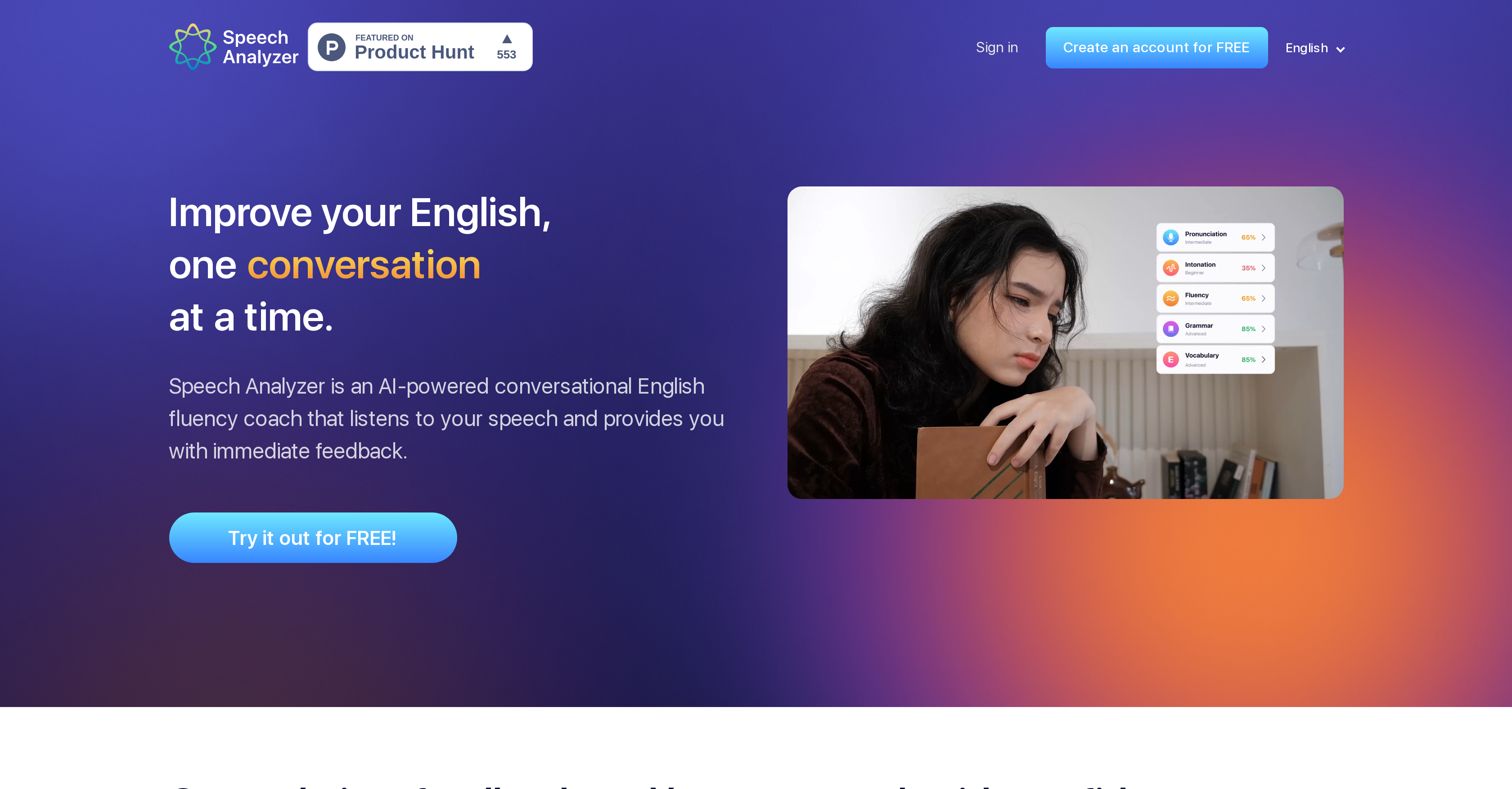 ELSA | Speech Analyzer - Screenshot showing the interface and features of this AI tool