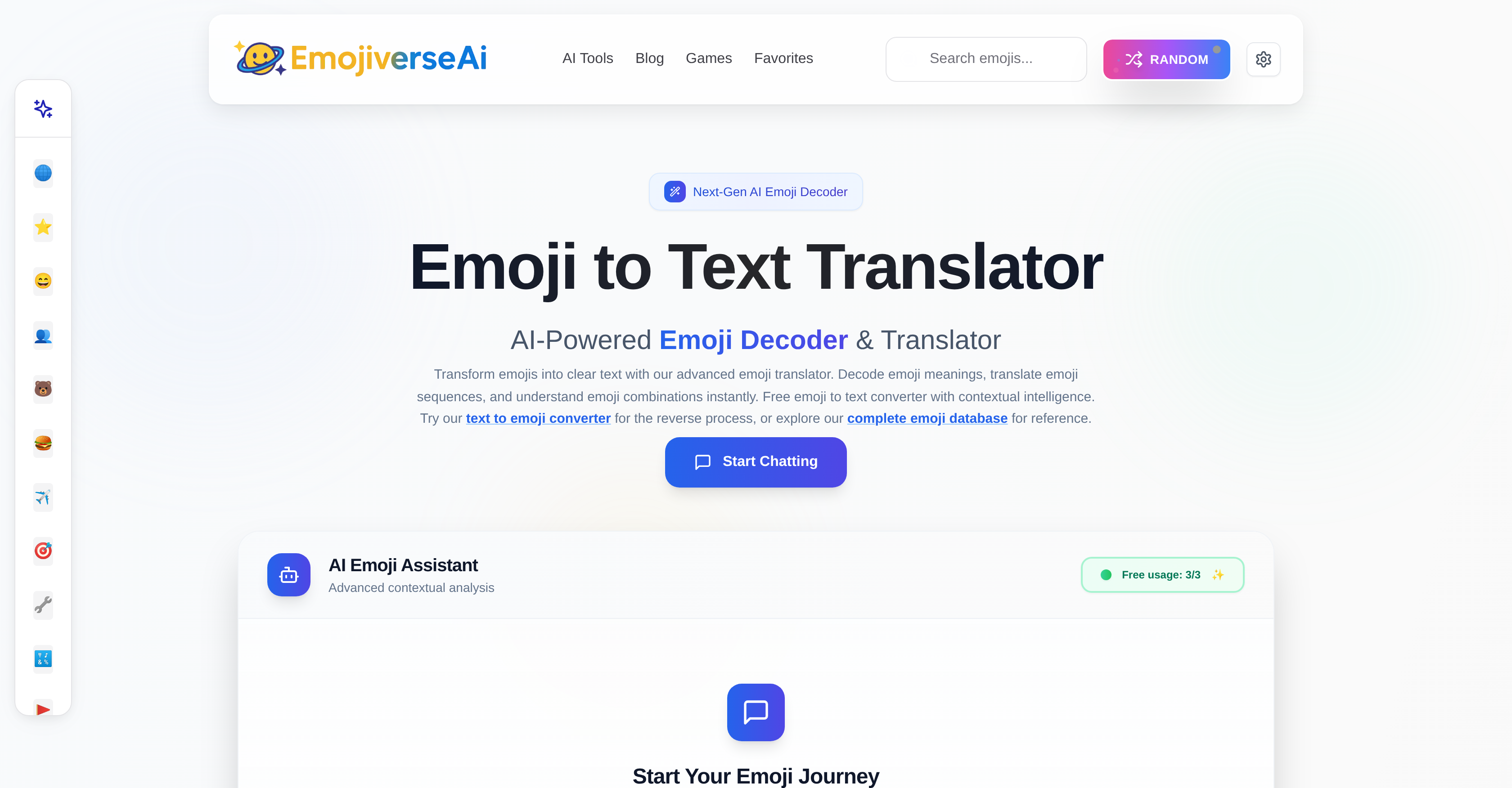 Emojiverse - Screenshot showing the interface and features of this AI tool