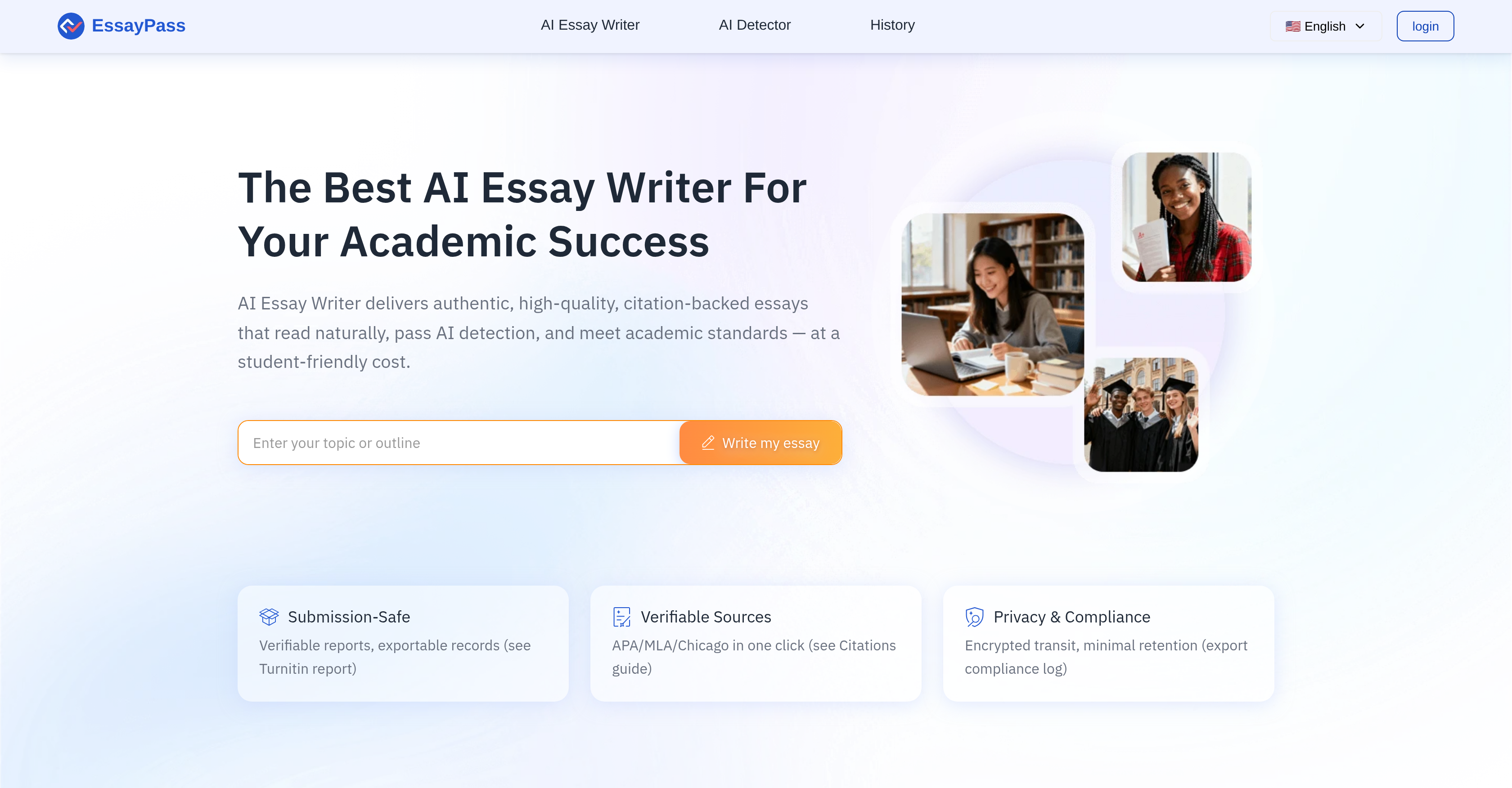 EssayPass - Screenshot showing the interface and features of this AI tool
