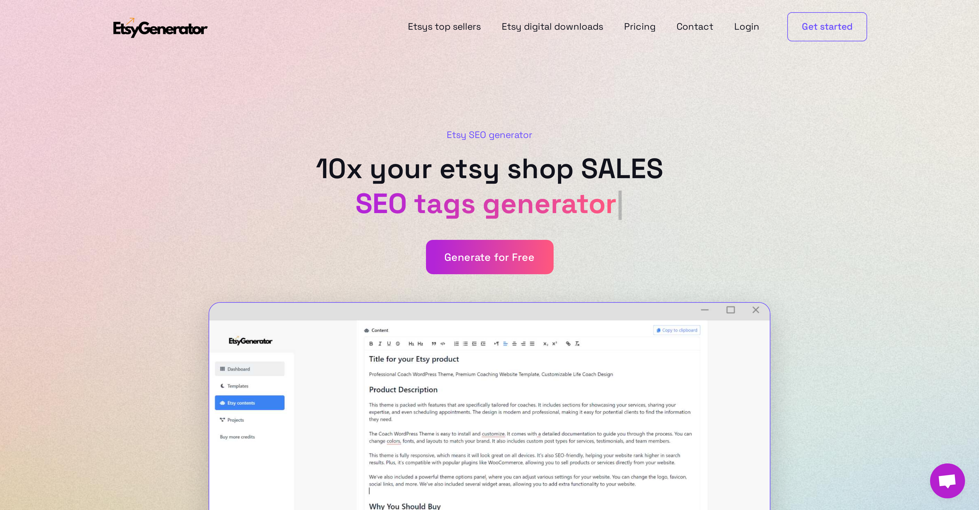 EtsyGenerator - Screenshot showing the interface and features of this AI tool