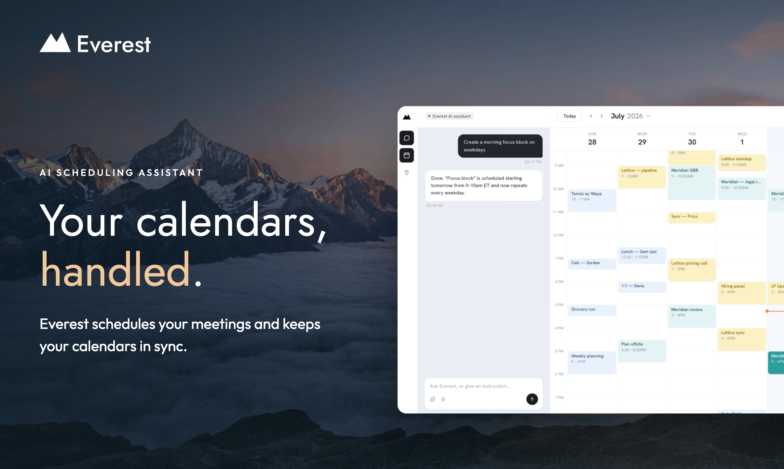 Everest | AI Scheduling Assistant - Screenshot showing the interface and features of this AI tool