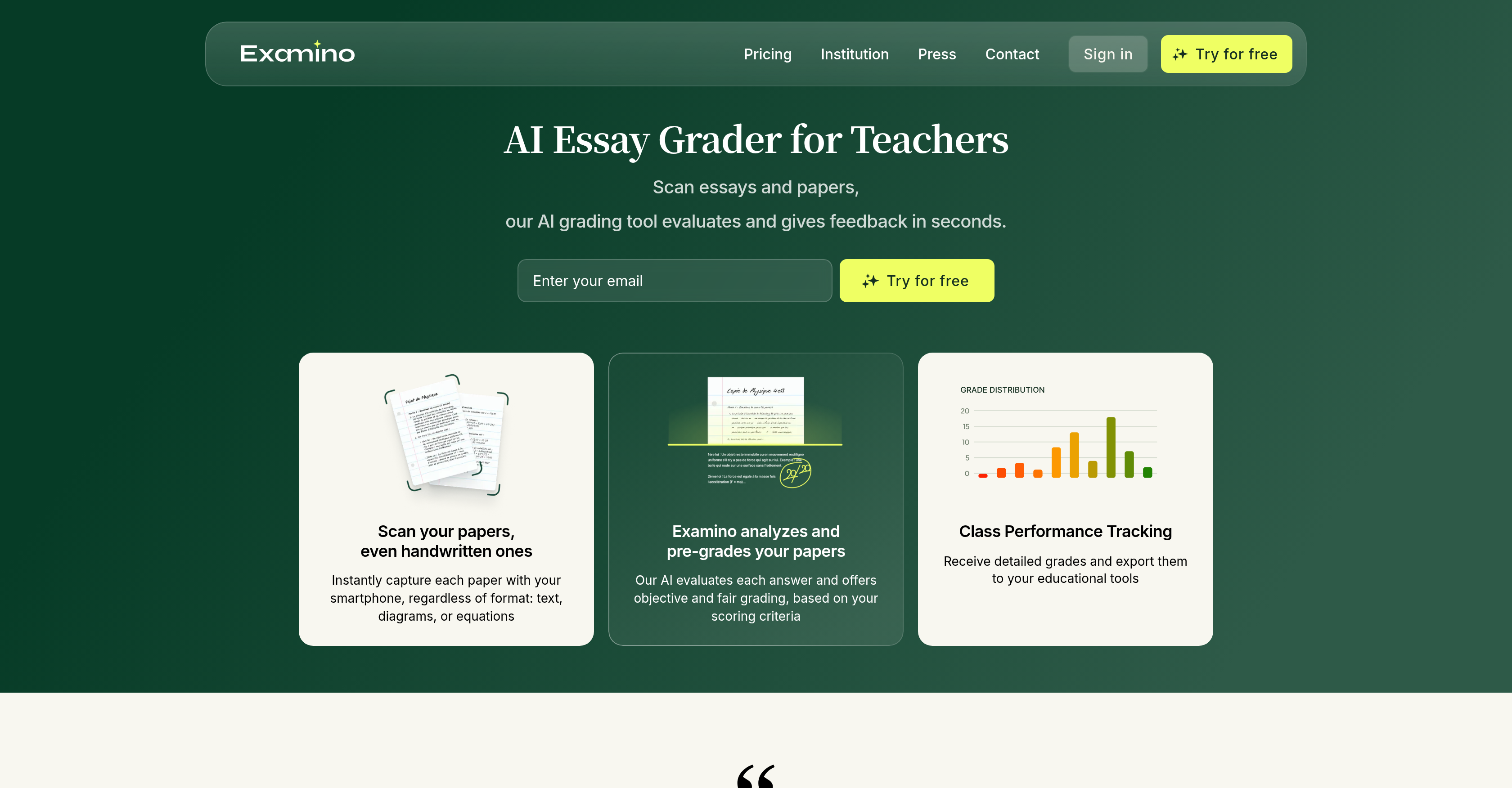 Examino - Screenshot showing the interface and features of this AI tool