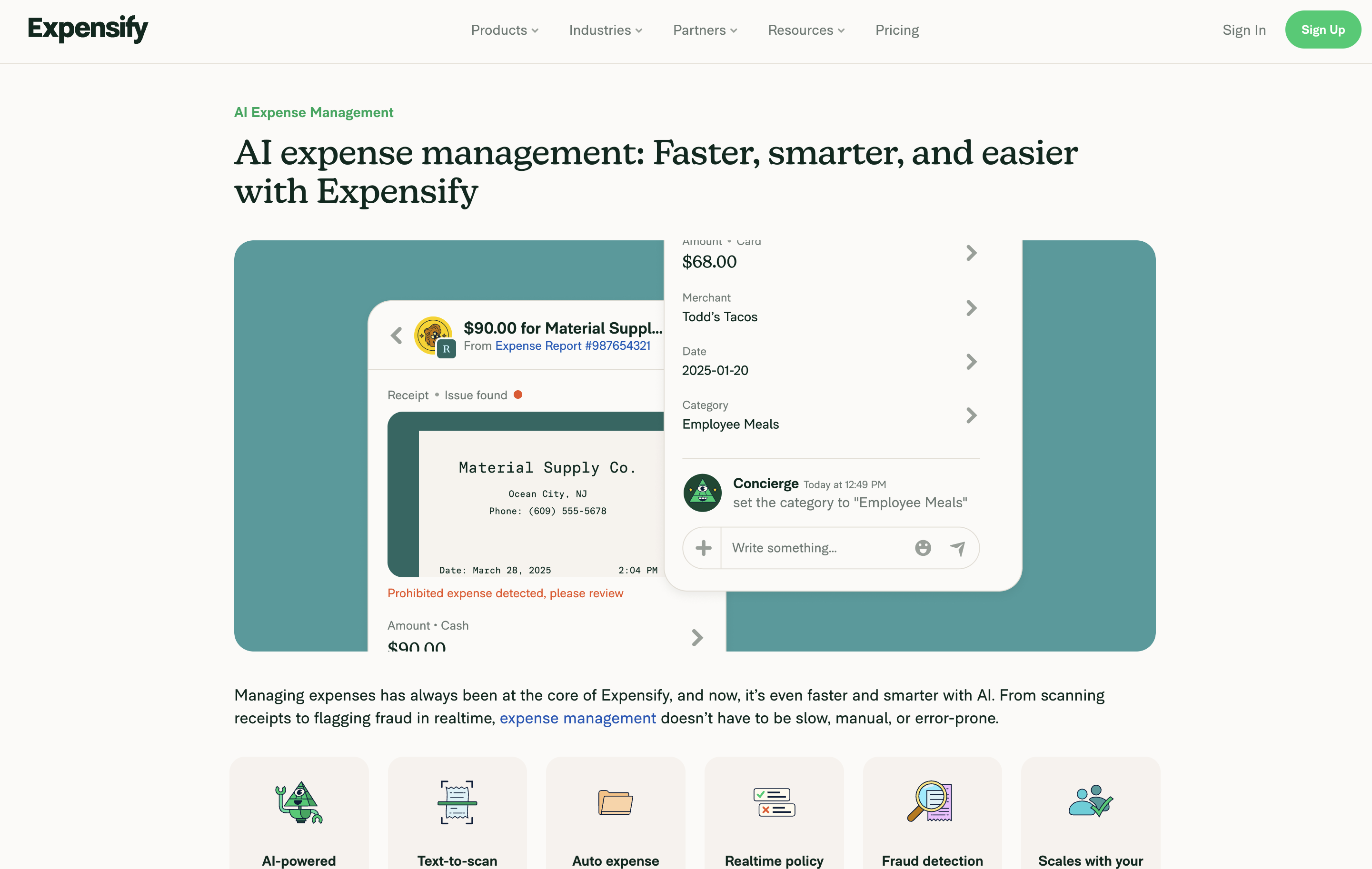 Expensify - Screenshot showing the interface and features of this AI tool