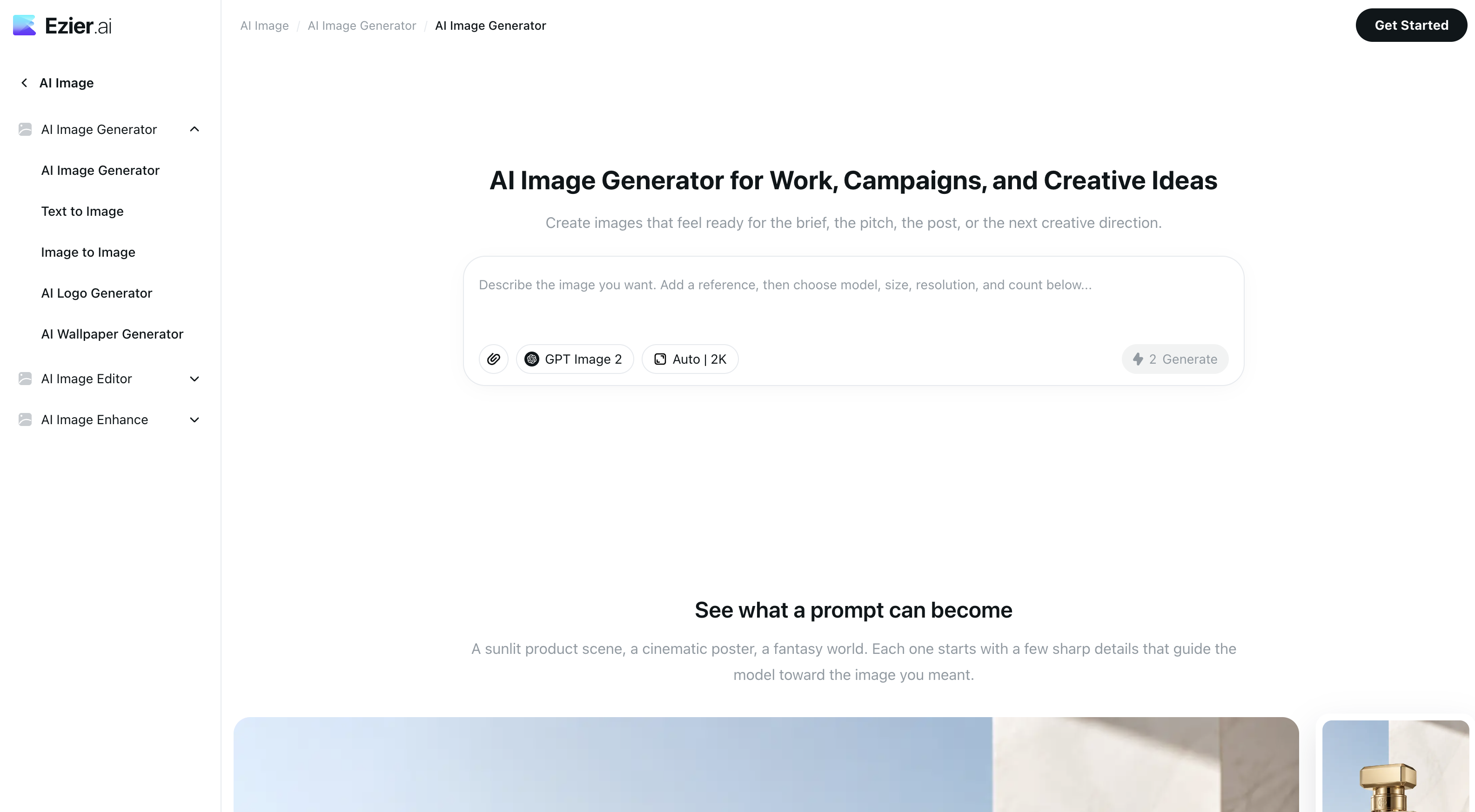 Ezier | AI Image Generator - Screenshot showing the interface and features of this AI tool
