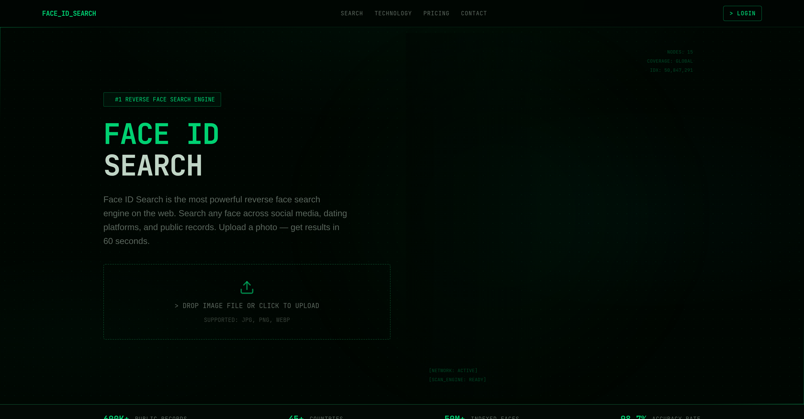 Face ID Search.com - Screenshot showing the interface and features of this AI tool