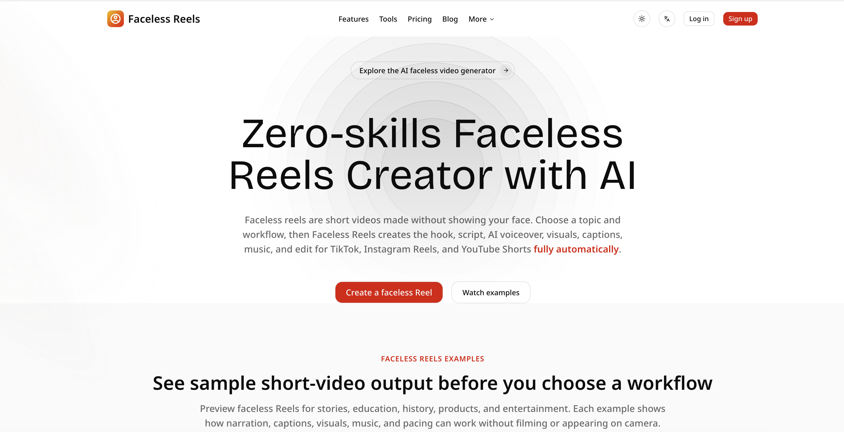 FacelessReels.video - Screenshot showing the interface and features of this AI tool