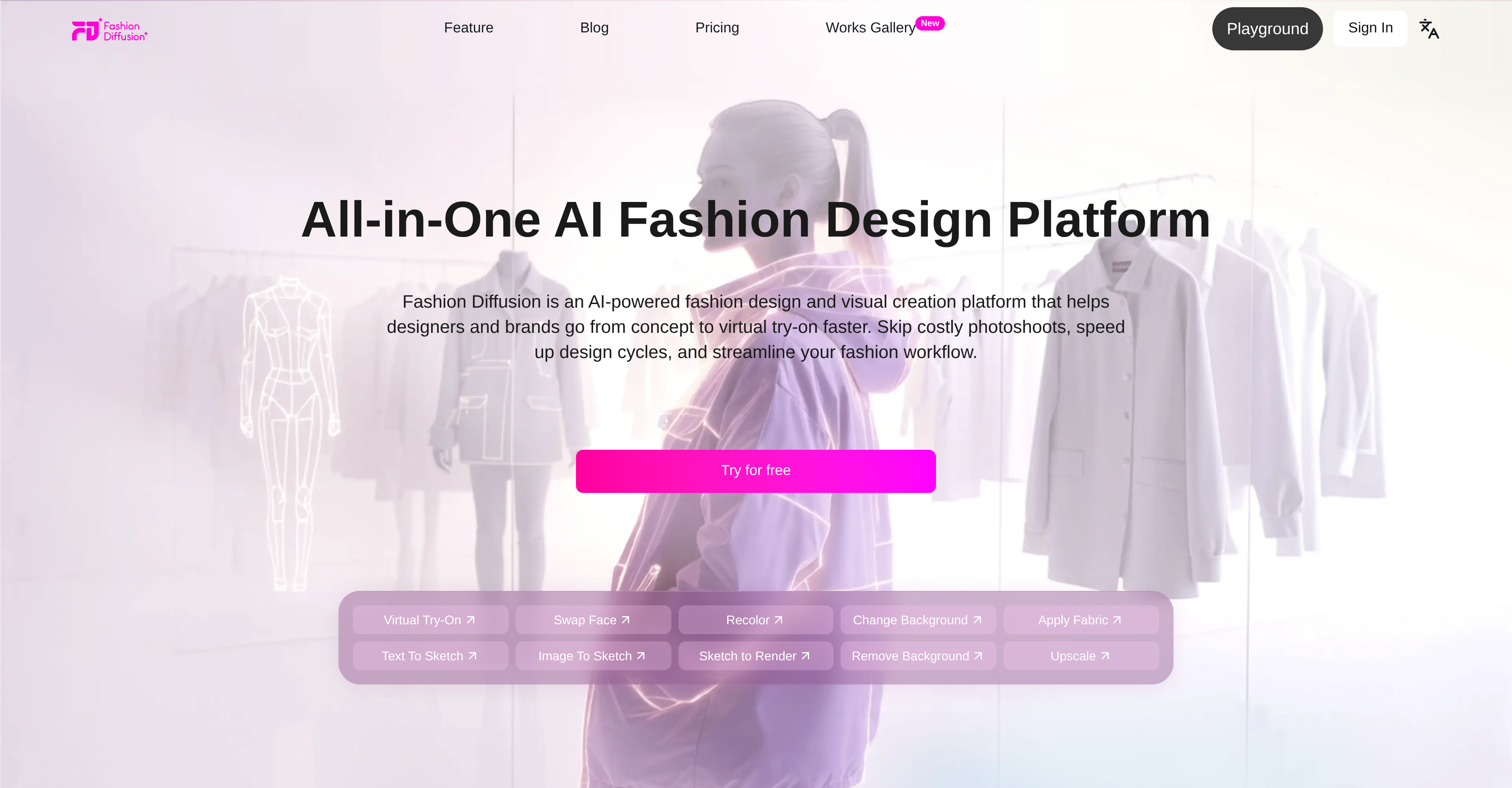 Fashion Diffusion - Screenshot showing the interface and features of this AI tool