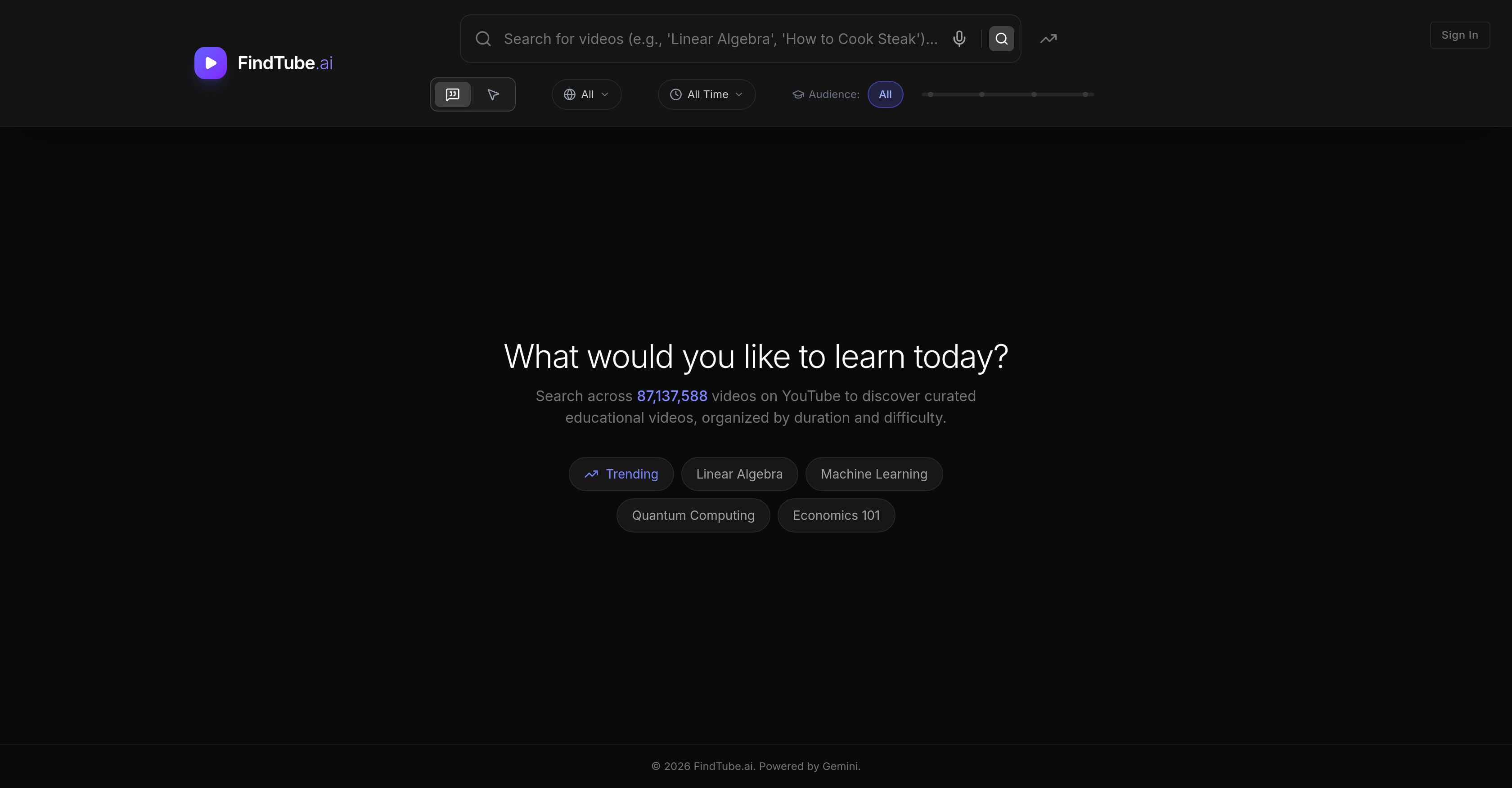 FindTube.ai - Screenshot showing the interface and features of this AI tool