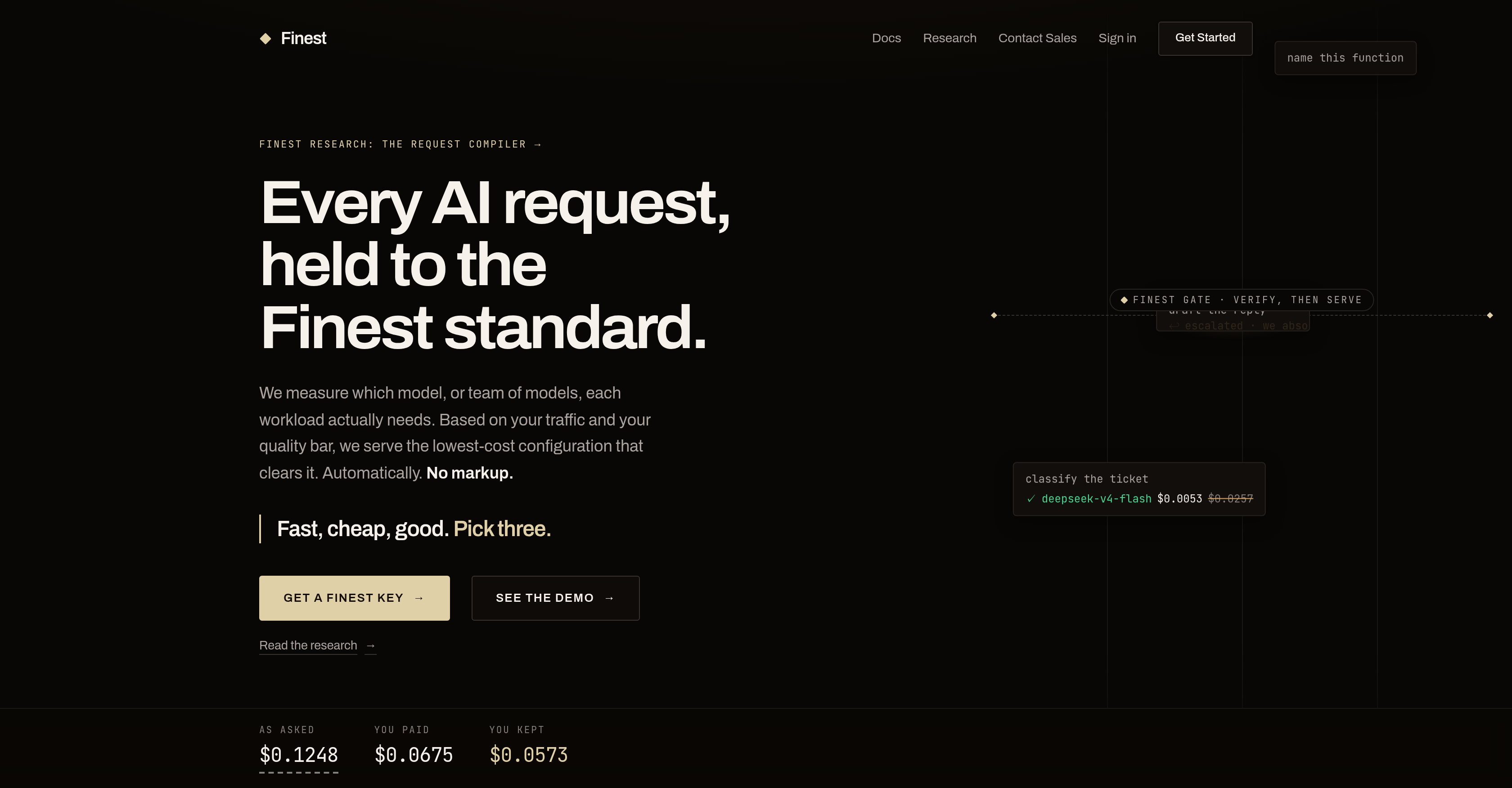 Finest - Fast, Cheap, Good. Pick Three - Screenshot showing the interface and features of this AI tool