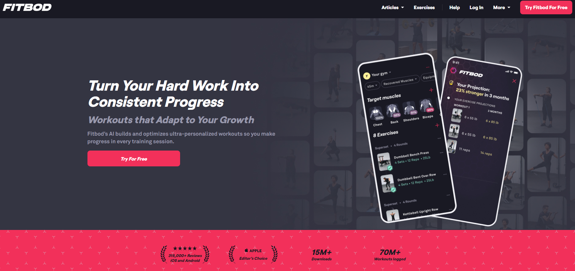 Fitbod - Screenshot showing the interface and features of this AI tool